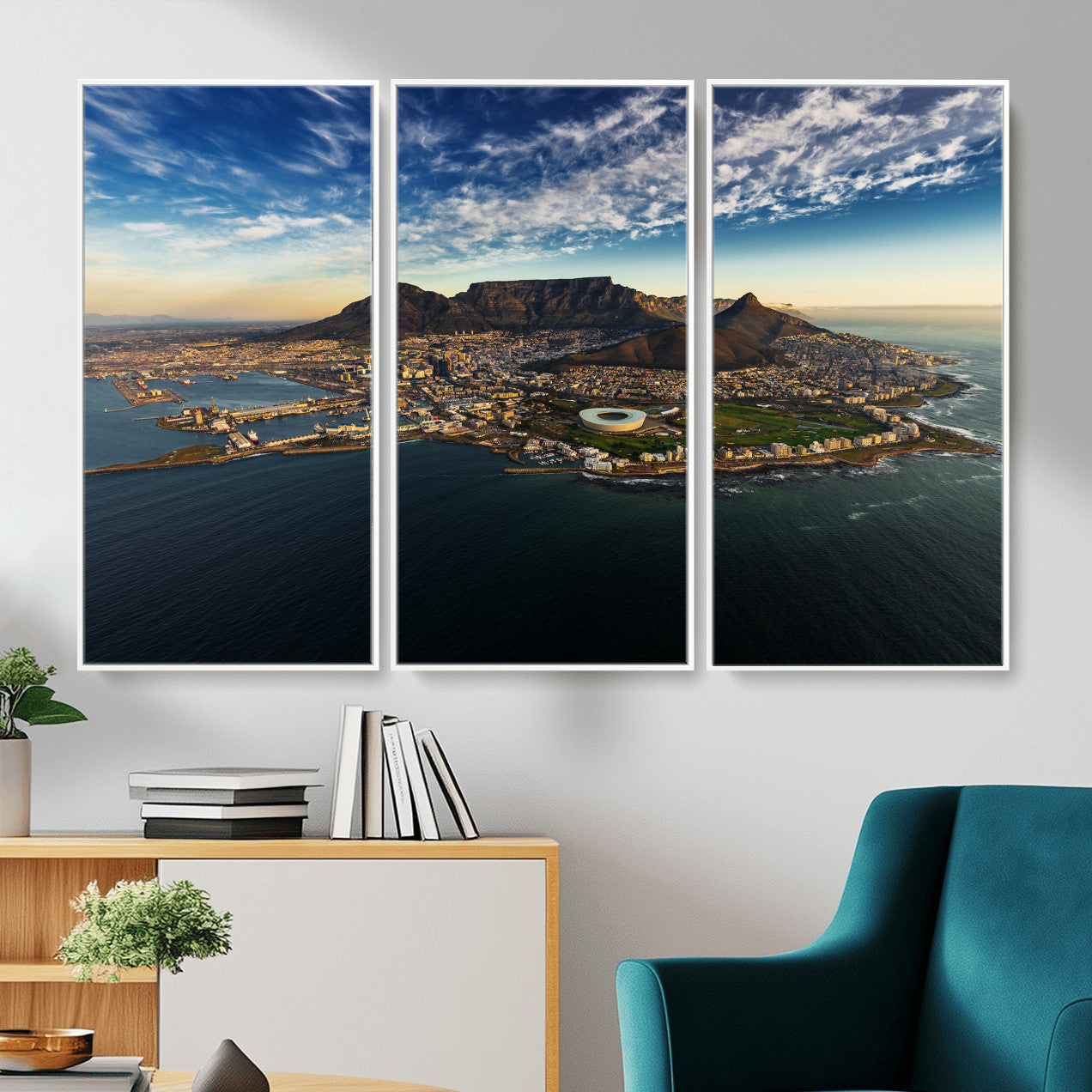 14654591-MGV-CV-36X24 - Cape Town Skyline Wall Art Canvas Print – Table Mountain Coastal Cityscape Artwork for Modern Office Decor