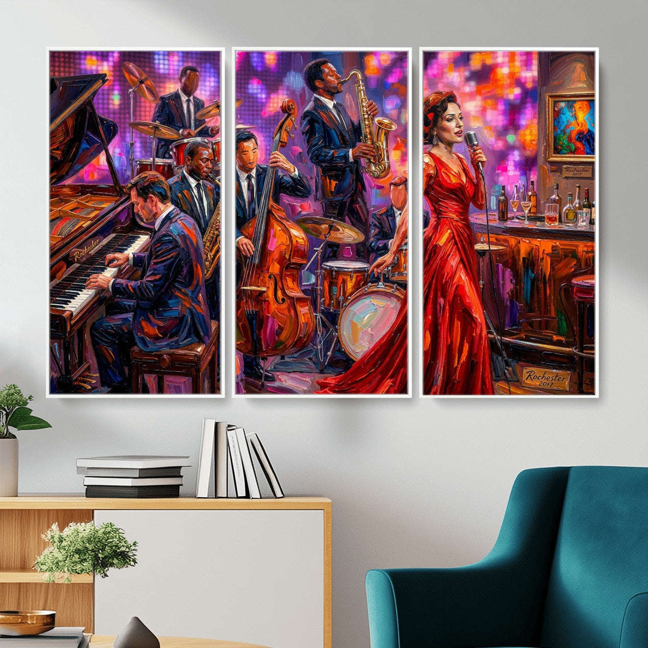 620930J20-MGV-CV-36X24 - Jazz Band Canvas Wall Art — Jazz Club Singer Saxophone Print | Music Wall Decor | Bar Restaurant Art | Music Lover Gift | Jazz Home Decor