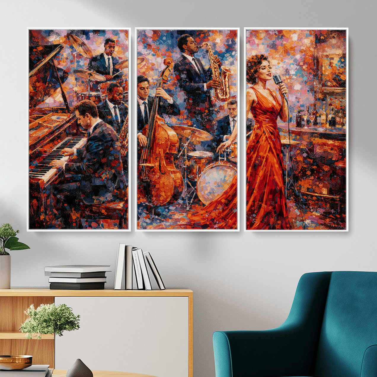 620930SF20-MGV-CV-36X24 - Jazz Band Canvas Wall Art — Jazz Club Singer Saxophone Print | Music Wall Decor | Bar Restaurant Art | Music Lover Gift | Jazz Home Decor