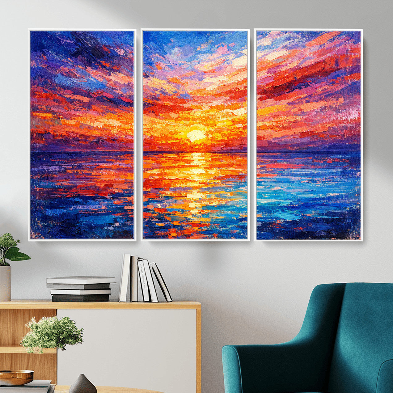 54915078-MGV-CV-36X24 - Colorful Knife Ocean Sunset Canvas — Orange Pink Teal Expressionist Sea Print | Colorful Coastal Wall Art | Vibrant Beach Decor Gift
