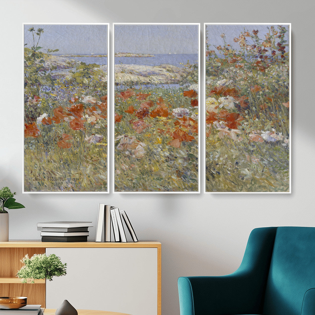 54770907-MGV-CV-36X24 - Childe Hassam Celia Thaxter Garden Canvas — 1890 American Impressionist Poppy Floral Print | Isles of Shoals Coastal Art | Classic Gift