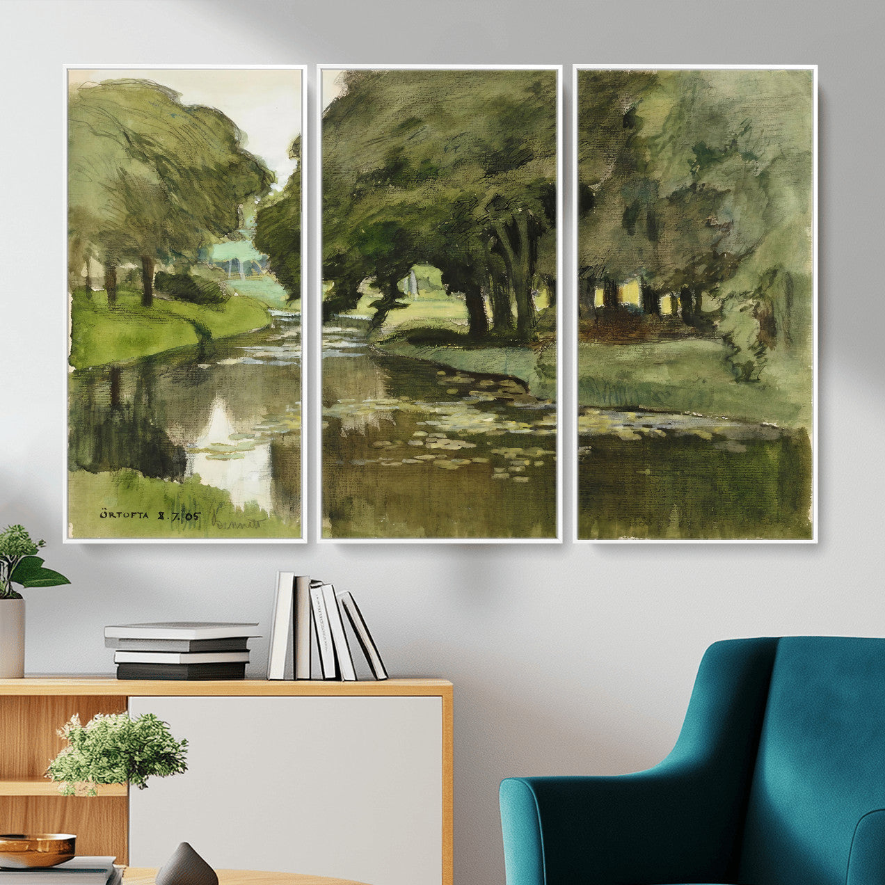 54446767-MGV-CV-36X24 - Anders Zorn Watercolor Canvas Print, Örtofta 1905 Swedish River Landscape, Impressionist Nature Art, Scandinavian Wall Decor, Plein Air Painting Print