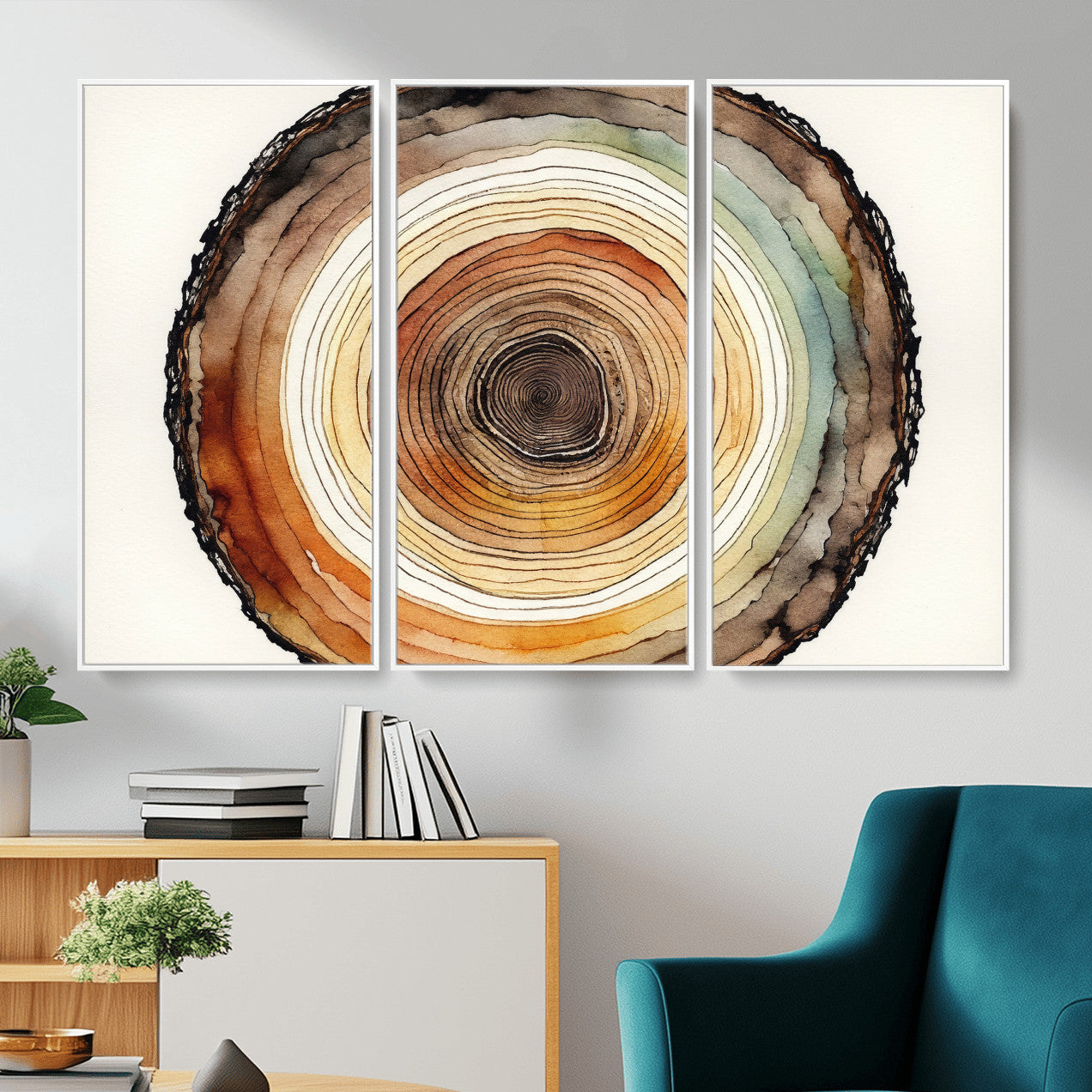 13719680-MGV-CV-36X24 - Natural Wood Slice Wall Art Canvas Print, Tree Ring Wall Art, Framed Abstract Nature Wall Decor, Earth Tone Statement Canvas Print