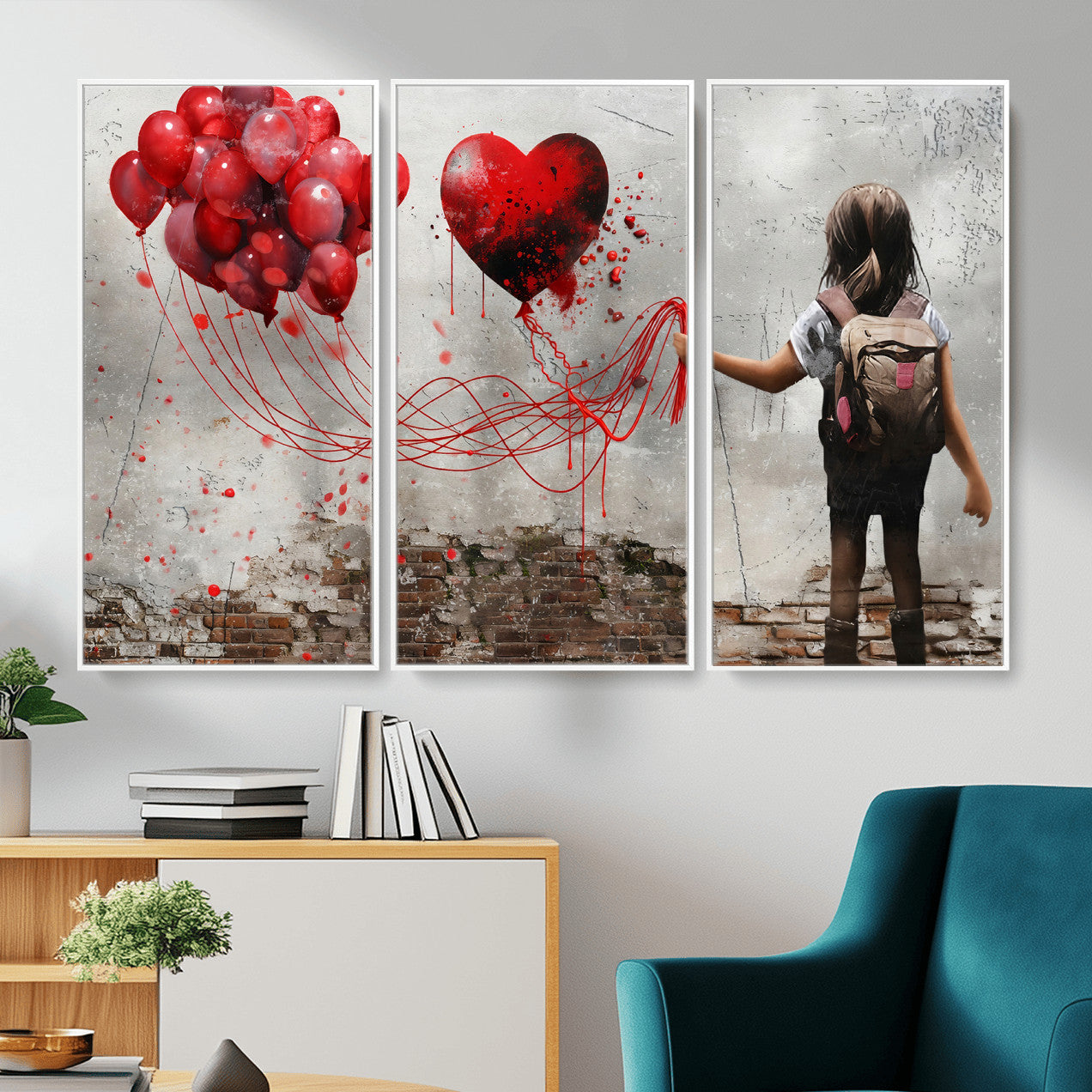 2162830T-MGV-CV-36X24 - Girl Graffiti Wall Art Canvas Print, Red Balloon Heart Street Art, Urban Love Artwork for Living Room Bedroom Hallway Office, Modern Abstract Canvas Wall Decor Home Decor