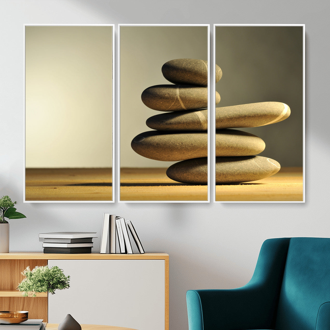 85424263-MGV-CV-36X24 - Zen Stone Wall Art Canvas Print, Balanced Rock Stack Framed Spa Artwork, Minimalist Meditation Decor for Living Room Bedroom Office Bathroom