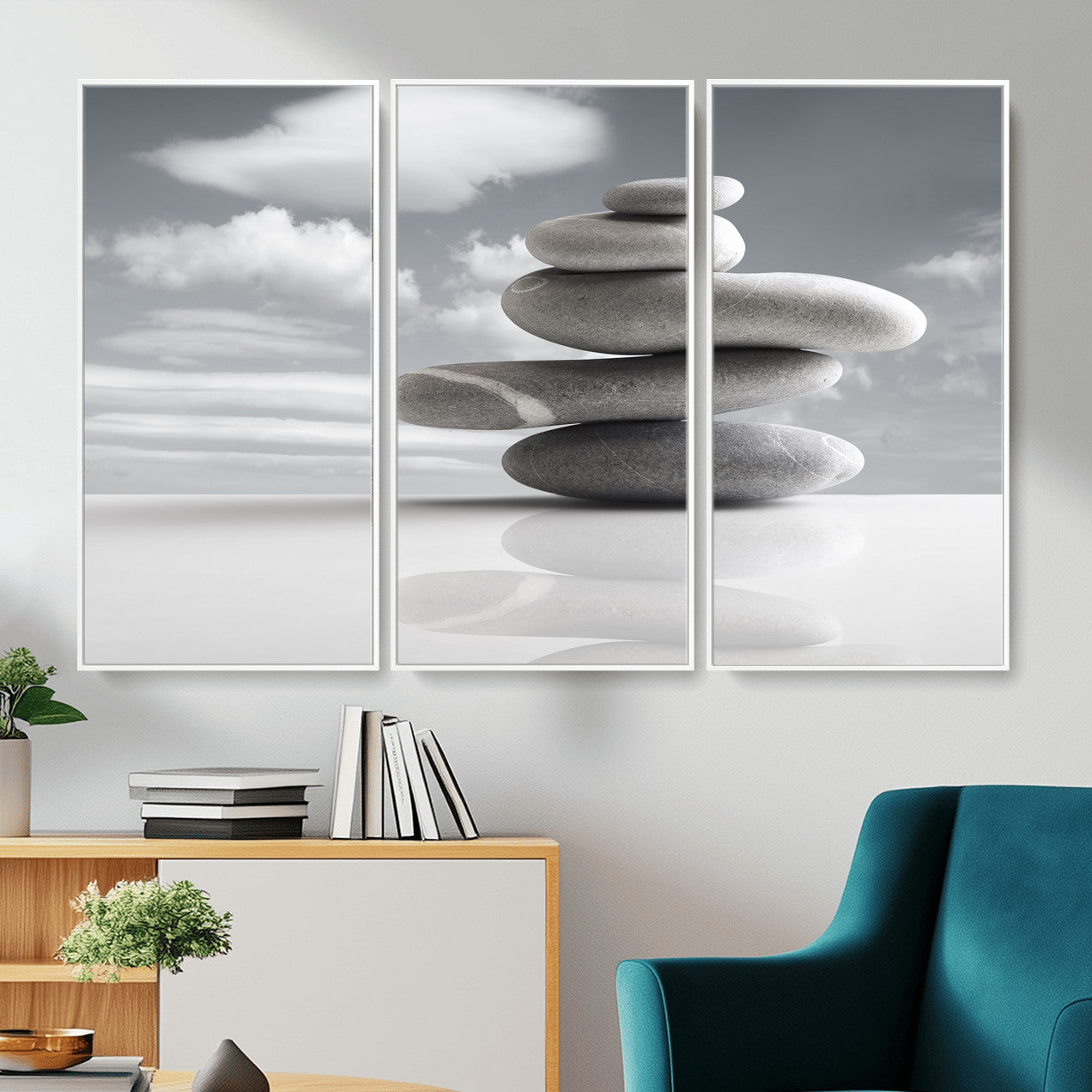 86426188-MGV-CV-36X24 - Zen Stone Wall Art Canvas Print, Balanced Rock Stack Framed Spa Artwork, Minimalist Meditation Decor for Living Room Bedroom Office Bathroom