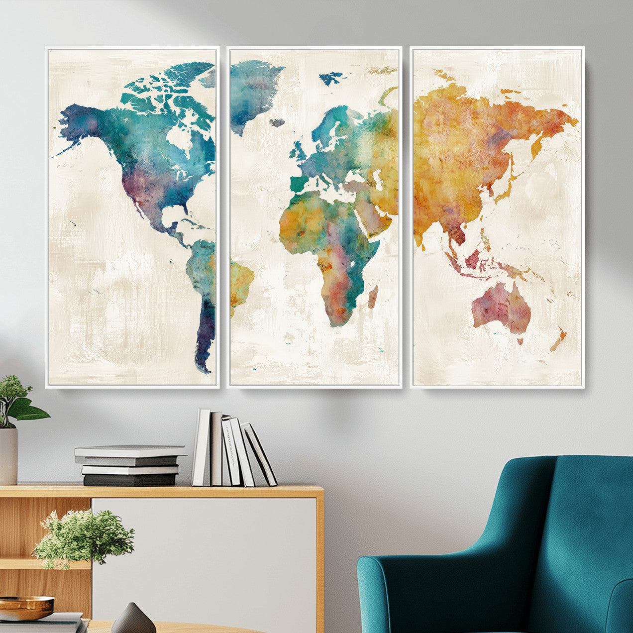 56556018-MGV-CV-36X24 - Watercolor World Map Canvas Wall Art Print – Abstract Colorful Travel Wall Decor