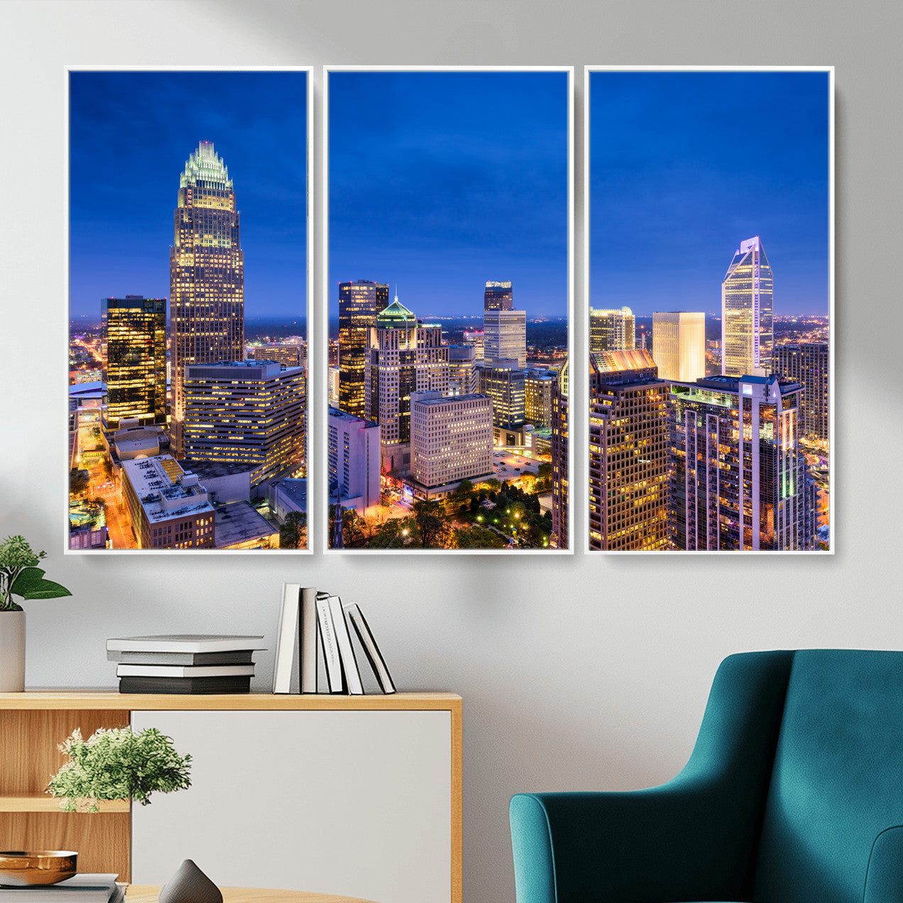 74382190-MGV-CV-36X24 - Charlotte Skyline Canvas Wall Art Print – North Carolina Cityscape Photography Print