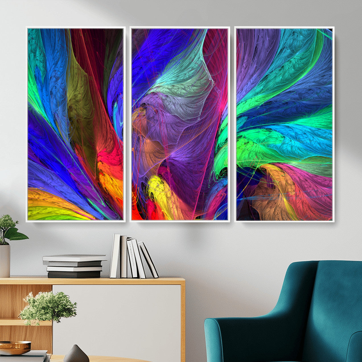 376925791-MGV-CV-36X24 - Colorful Abstract Canvas Wall Art, Rainbow Swirl Fractal Print, Bold Multicolor Living Room Decor, Vibrant Energy Art, Large Abstract Wall Art