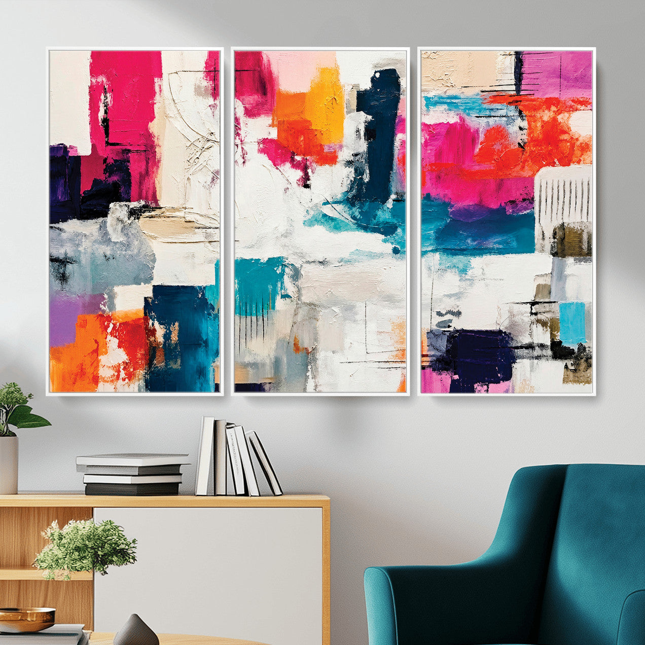 57864023-MGV-CV-36X24 - Blue Teal Abstract Canvas Wall Art | Modern Textured Painting Print, Navy Orange White Contemporary Art, Neutral Living Room Decor, Office Art