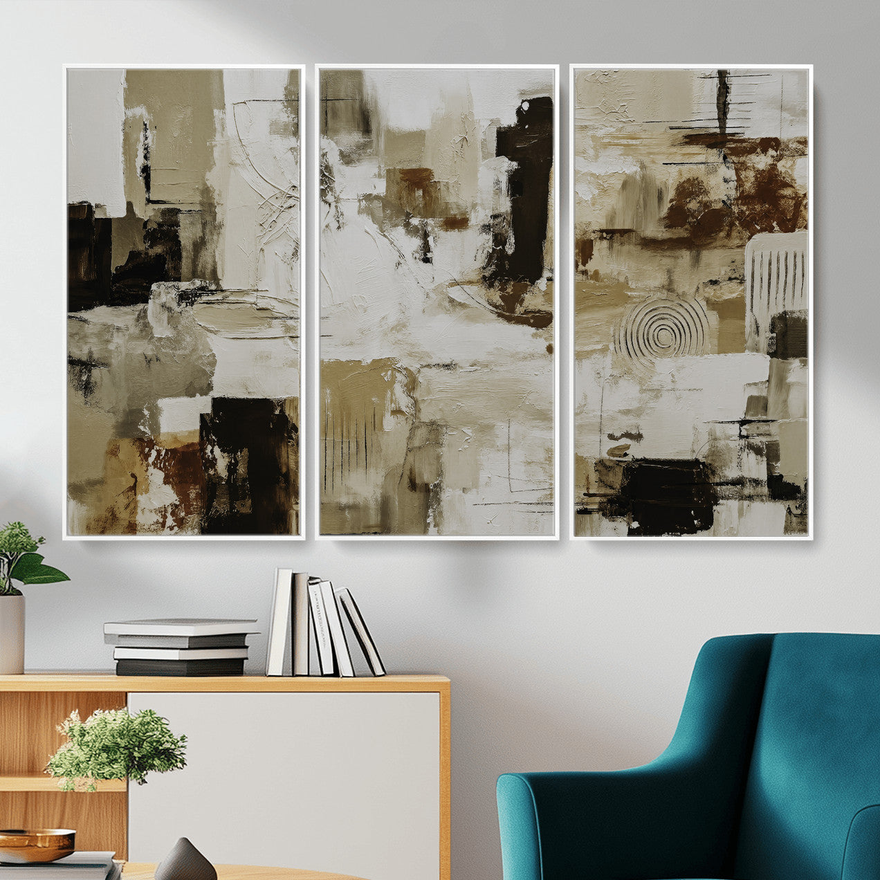 26560159-MGV-CV-36X24 - Blue Teal Abstract Canvas Wall Art, Modern Textured Painting Print, Navy Orange White Contemporary Art, Neutral Living Room Decor, Office Art