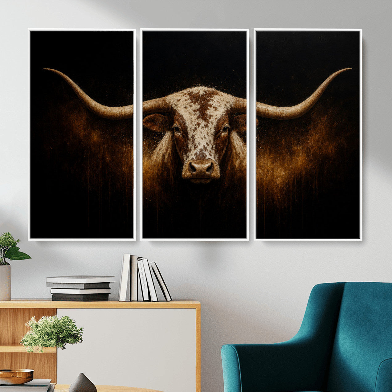 12628958-MGV-CV-36X24 - Texas Longhorn Canvas Wall Art Moody Western Bull Oil Painting Print