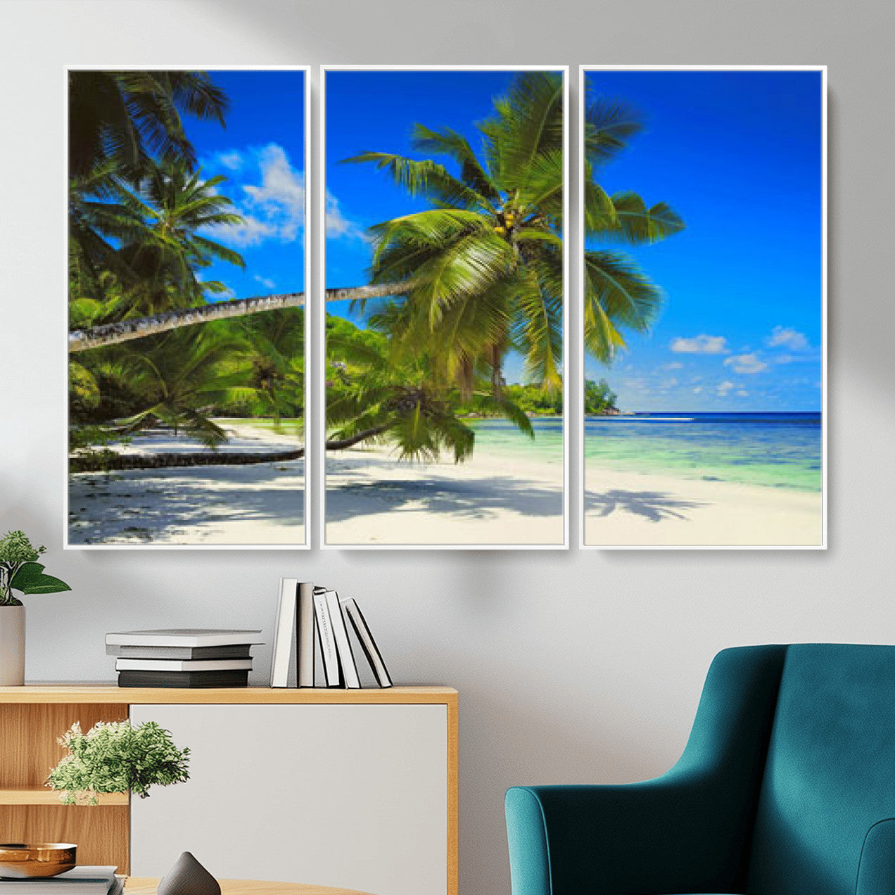 20475280-MGV-CV-36X24 - Tropical Island Coconut Palm Trees Wall Art Canvas Print - Turquoise Beach Print for Nautical Home Decor