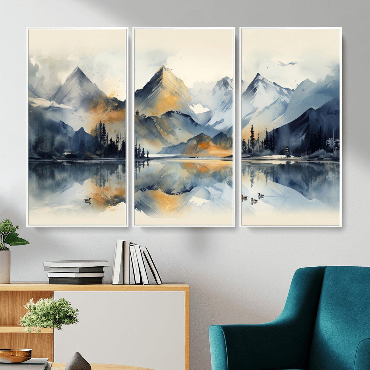 10196184T-MGV-CV-36X24 - Abstract Lake Mountain Wall Art Canvas Print