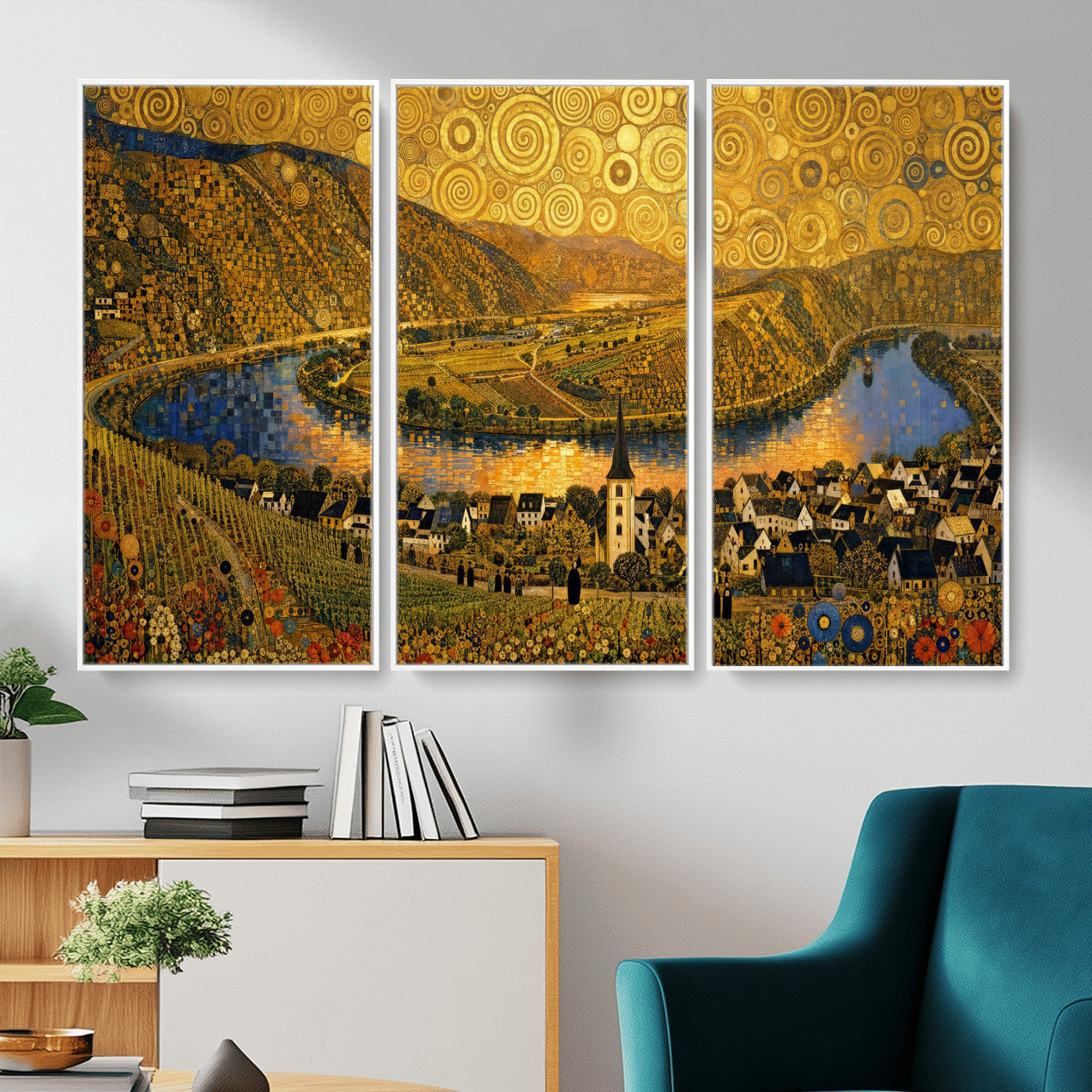 33713008-MGV-CV-36X24 - Gustav Klimt Style Mosel City Wall Art Canvas Print