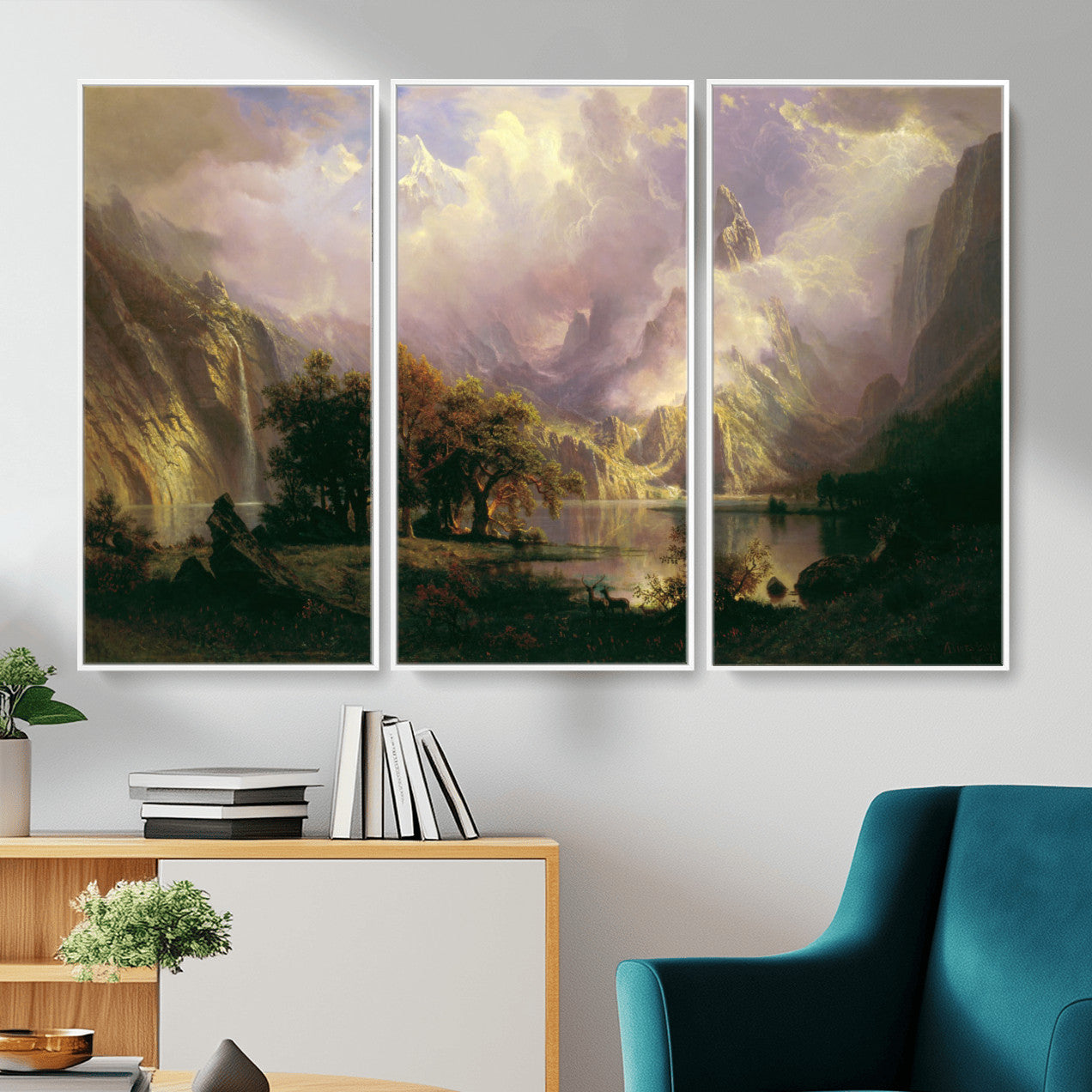 49189463-MGV-CV-36X24 - Albert Bierstadt Rocky Mountain Landscape Wall Art Canvas Print, Classic Fine Art Painting Print