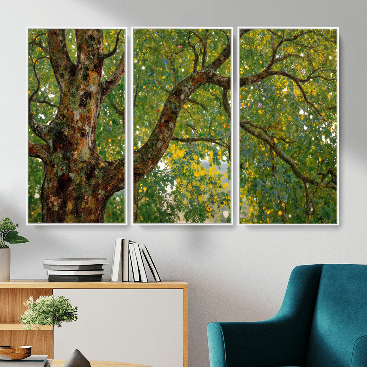 23663535-MGV-CV-36X24 - Vintage Summer Forest Green Tree Wall Art Canvas Print, Lush Leaves Impressionist Painting Print