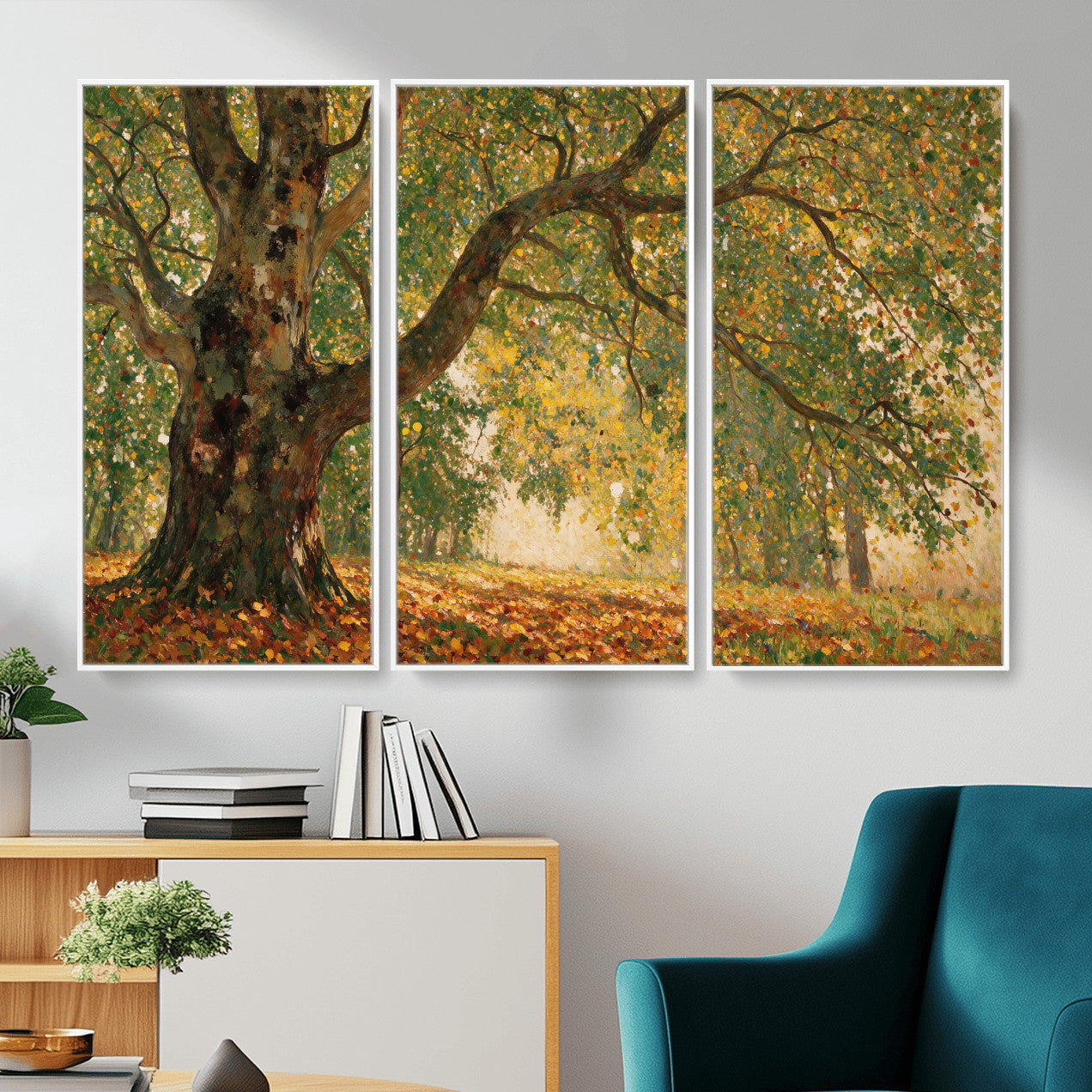 52555601-MGV-CV-36X24 - Claude Monet Style The Bodmer Oak Fontainebleau Forest Wall Art Canvas Print, Autumn Landscape Painting Print