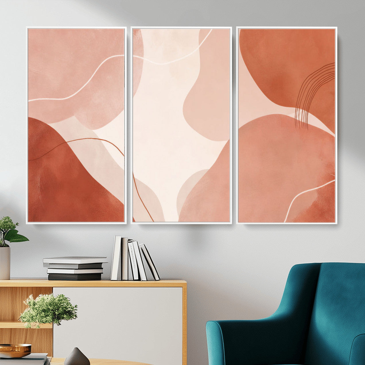 17685421-MGV-CV-36X24 - Abstract Boho Terracotta Wall Art Canvas Print, Mid Century Minimalist Painting Print