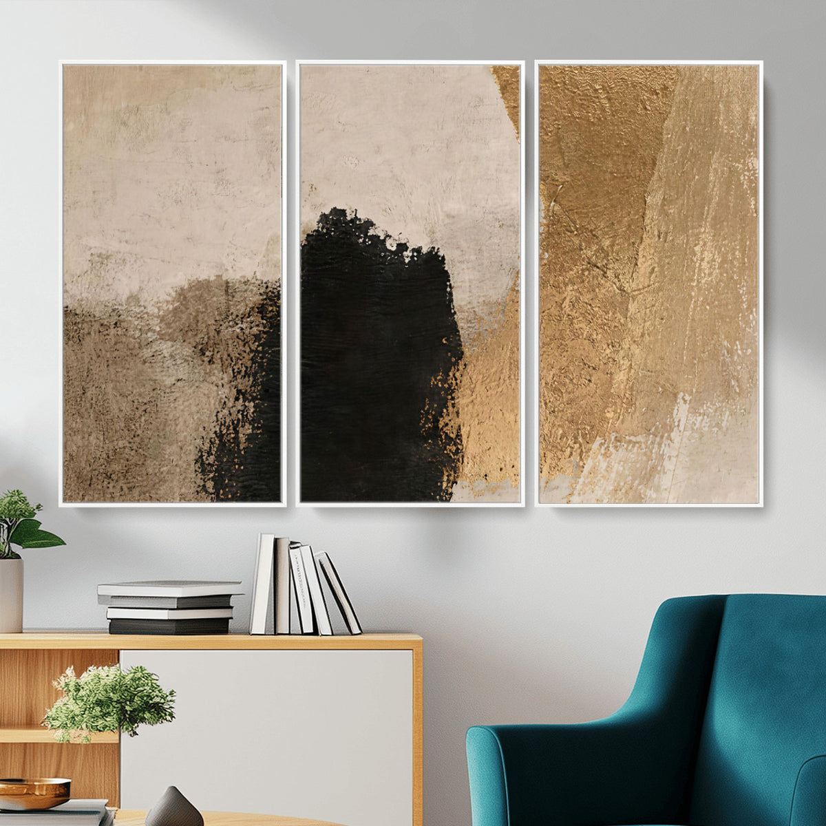 36003778-MGV-CV-48X32-3P - Mid Century Modern Geometric Canvas Wall Art, Abstract Triptych Print