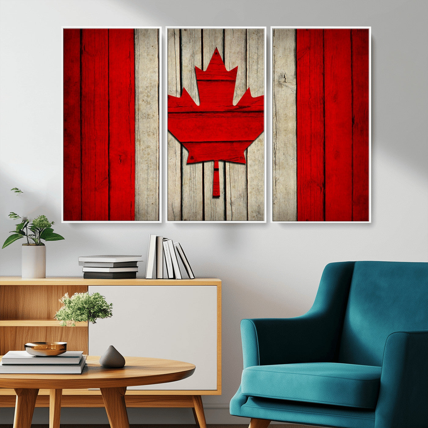 22674-MGV-FC-48X32-3P_White-Rustic Canada Flag Wall Art – Framed Canadian Flag Canvas Print, Vintage Wood Texture Home or Office Decor