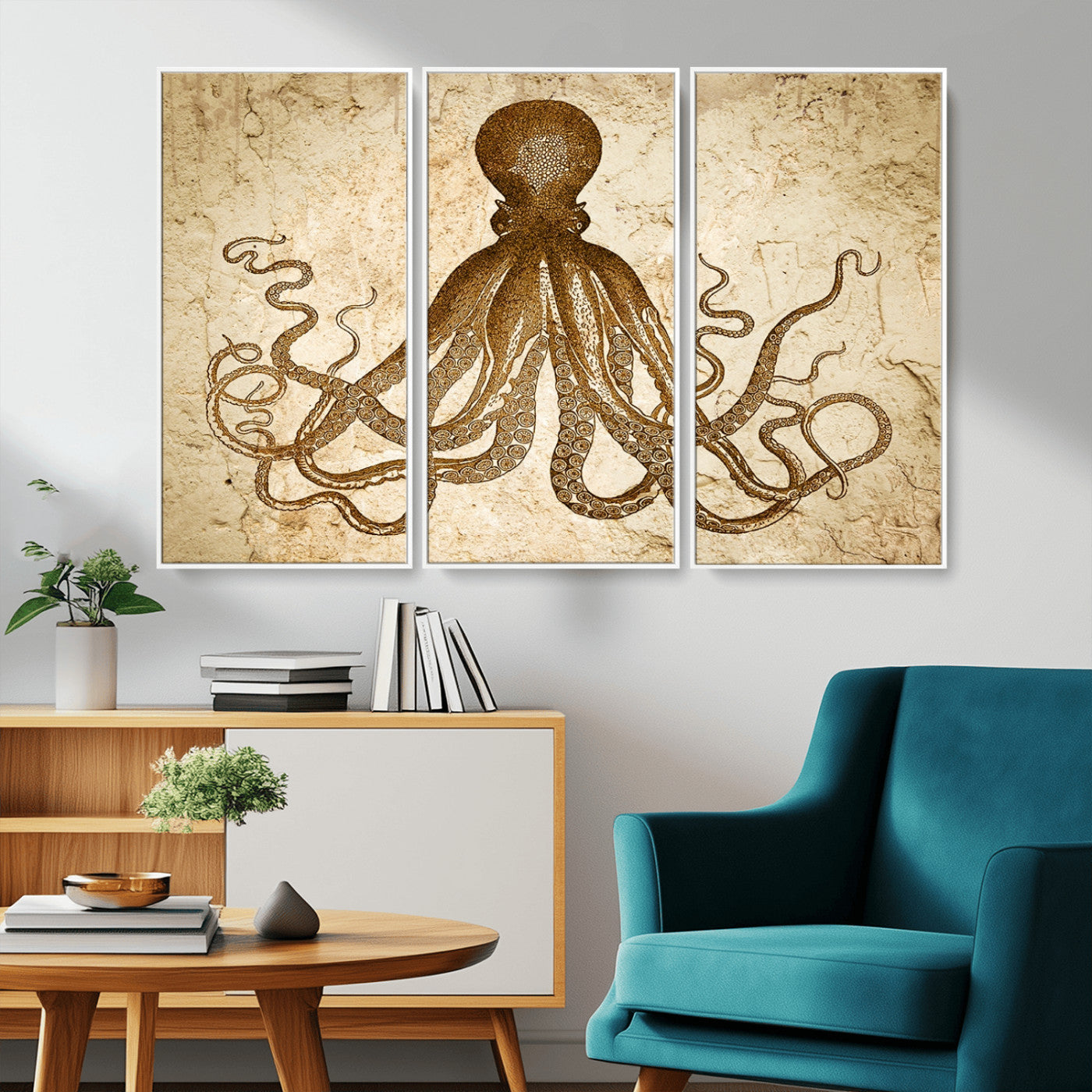 96154-MGV-CV-36X24-Sepia Octopus Wall Art Abstract Animal Canvas Print
