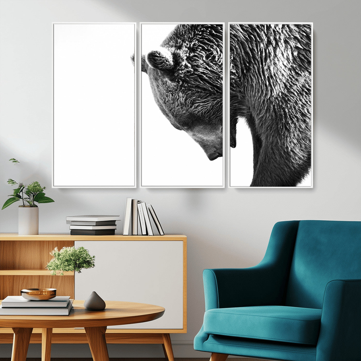 -Black and White Grizzly 399 Bear Canvas Print Wall Art | Large Wildlife Canvas Print for Living