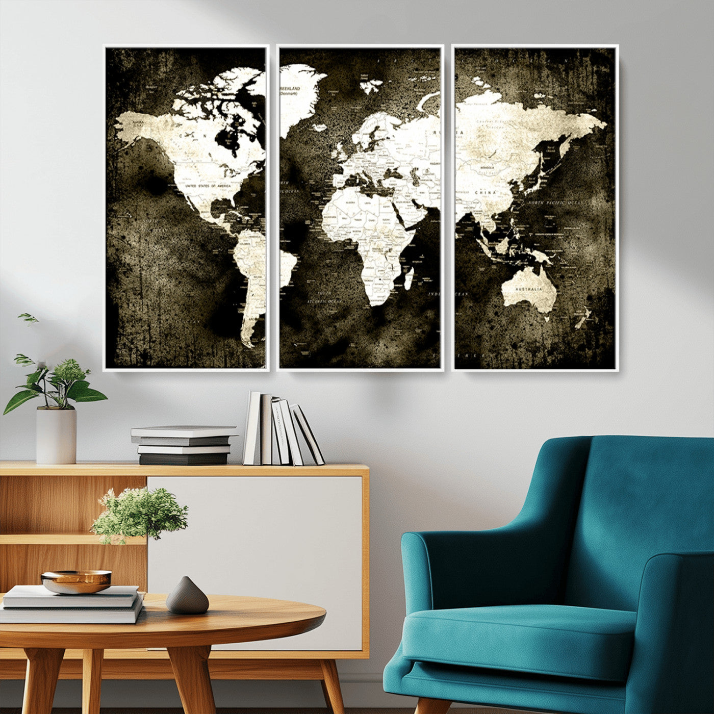 66737-MGV-CV-36X24-Vintage World Map Canvas Wall Art – Framed Push Pin Travel Map for Home and Office Decor, Rustic Wall Artwork for Travelers