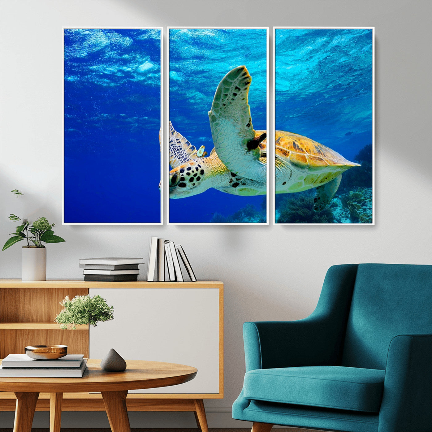 16292-MGV-FC-48X32-3P_White-Sea Turtle Wall Art Canvas Print, Sea life in the Ocean Wall Art Printing