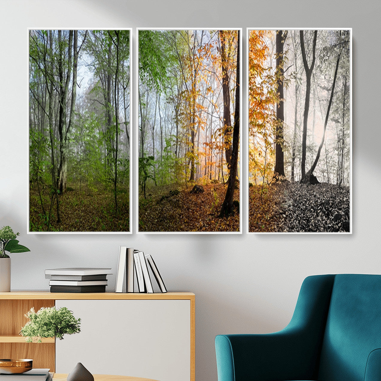 95317-MGV-CV-36X24 - Four Seasons Wall Art Forest Canvas Print – Triptych Seasonal Nature Print – Landscape Decor for Living Room
