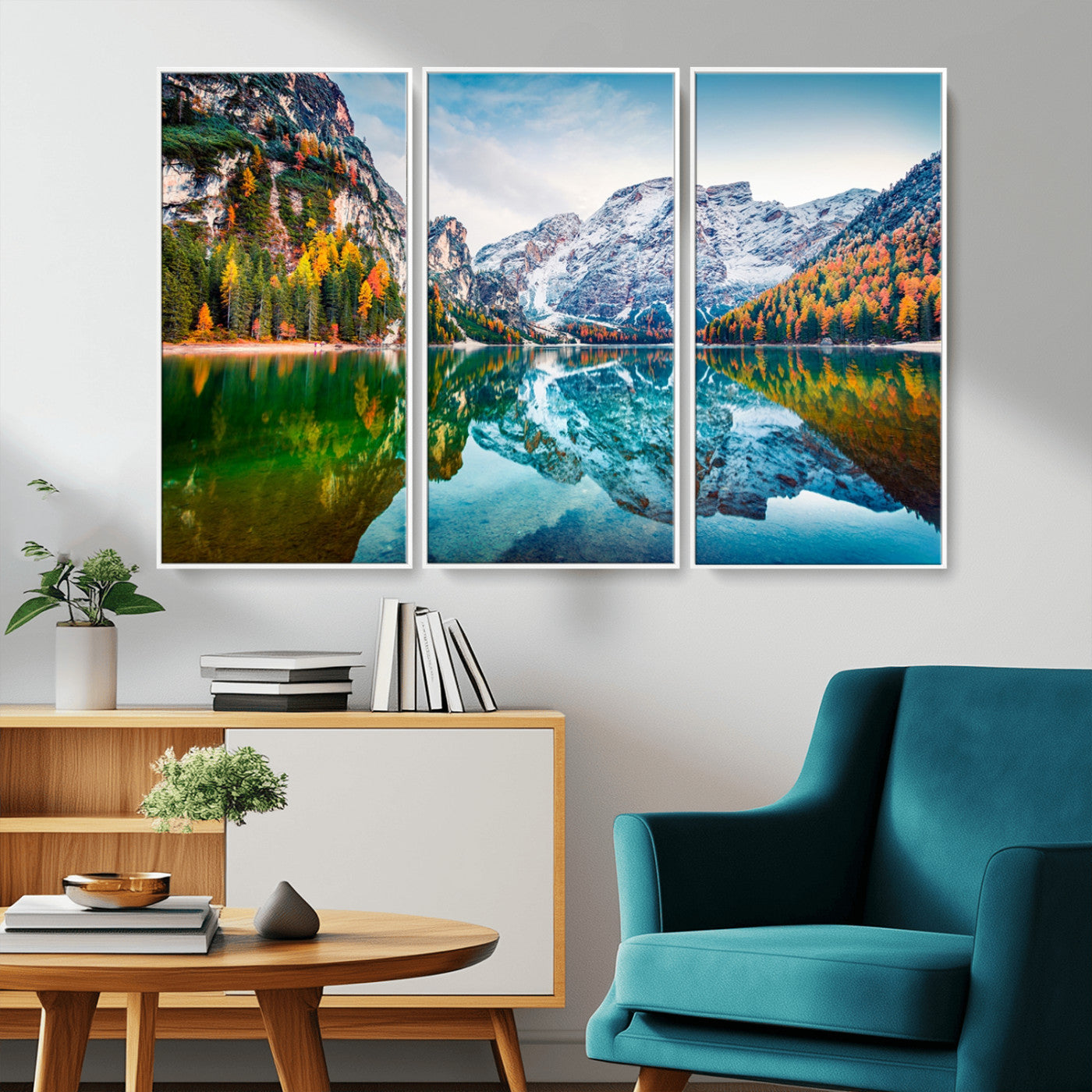 -Spectacular autumn view of Braies Lake Wall Art Canvas Print