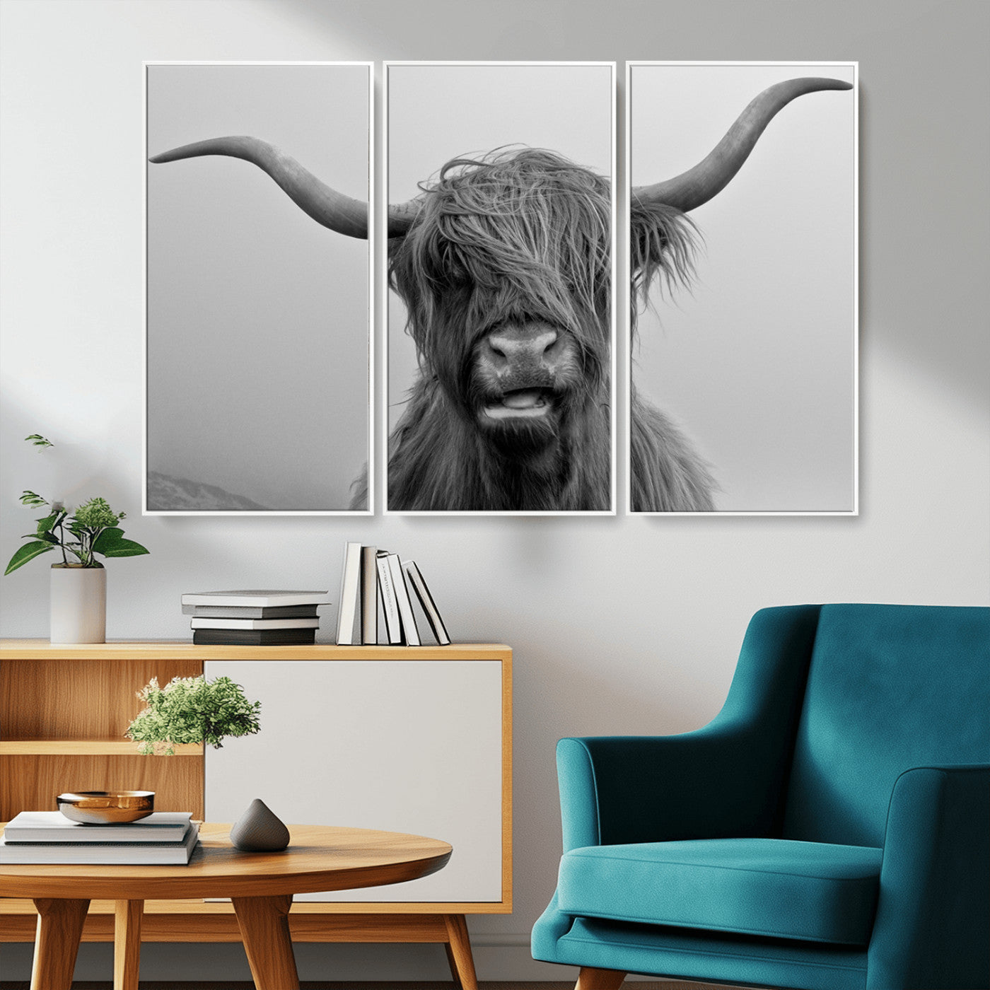 -Texas Cow Wall Art Canvas, Texas Longhorn Cattle Canvas Print
