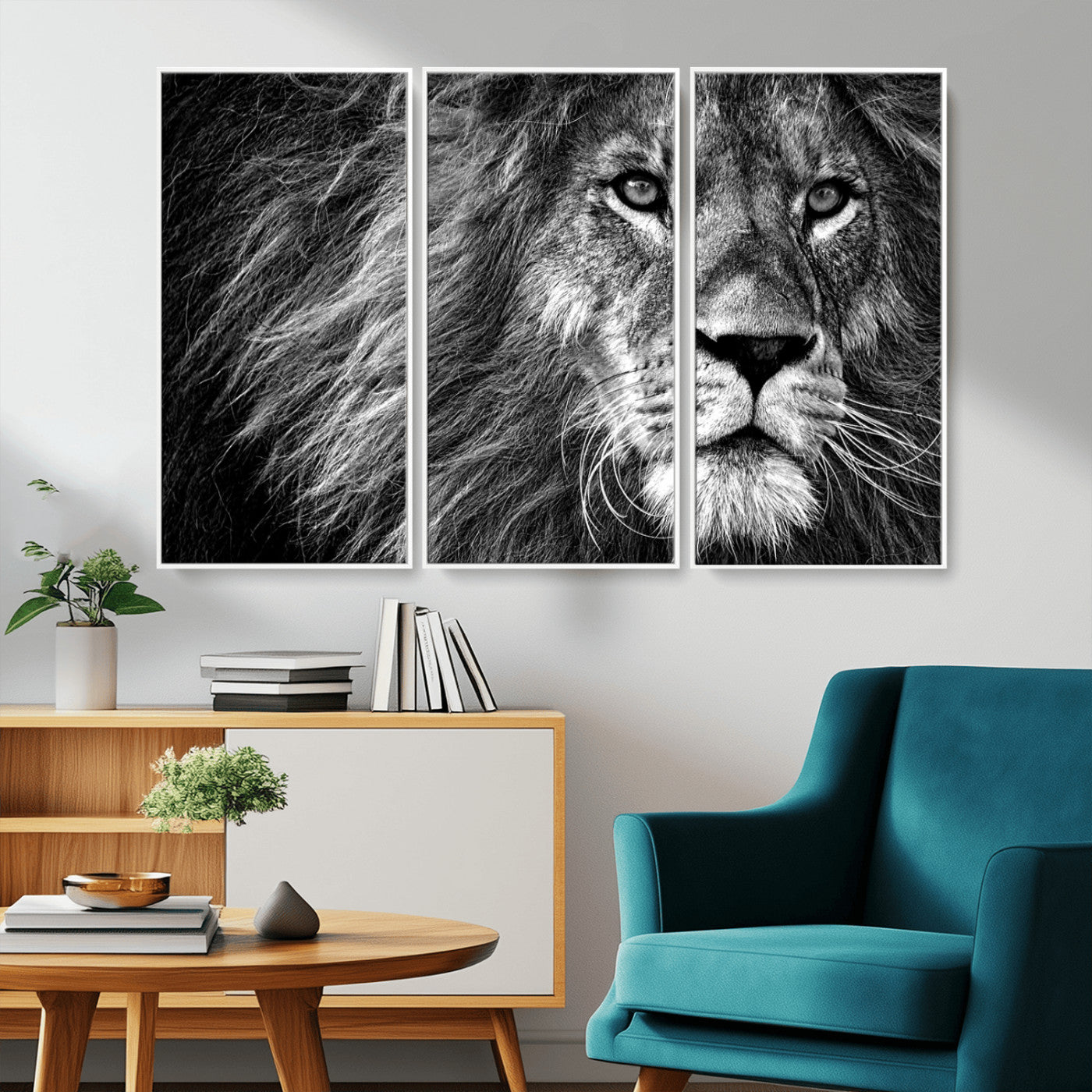 -Black and White Lion Canvas Wall Art Print – Wildlife Portrait Artwork for Home, Office, Living Room, Guest Room