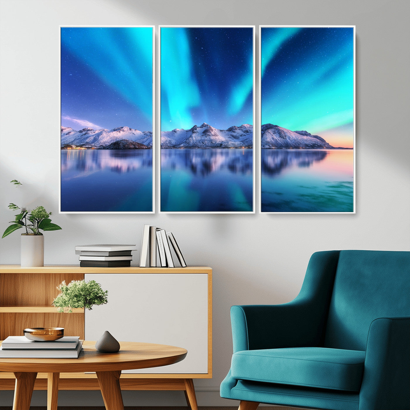 -Northern Lights above Mountain Wall Art, Northern Lights Wall Art Canvas Print