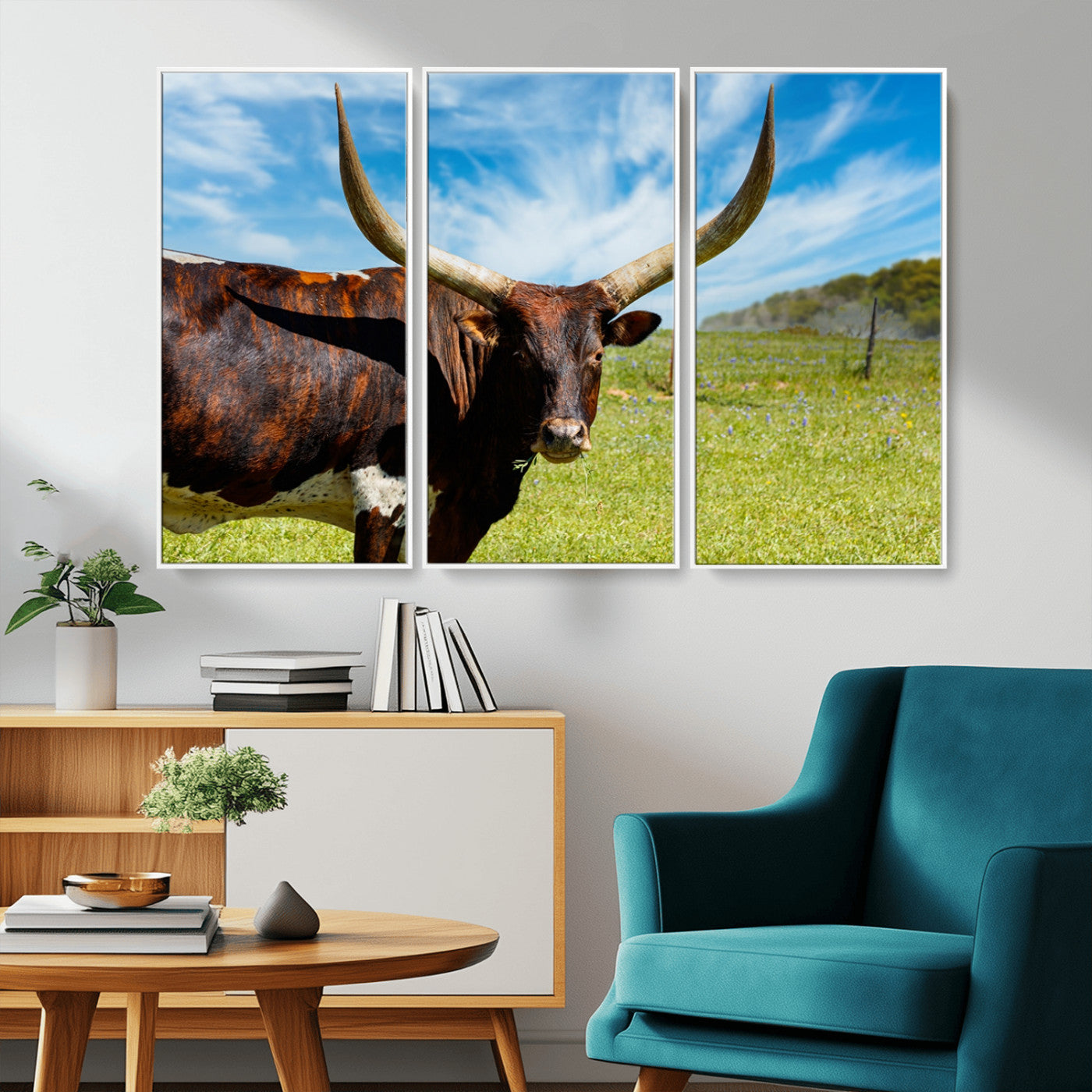 -Longhorn and Cow Wall Art, Country Cow Wall Decor Canvas Print