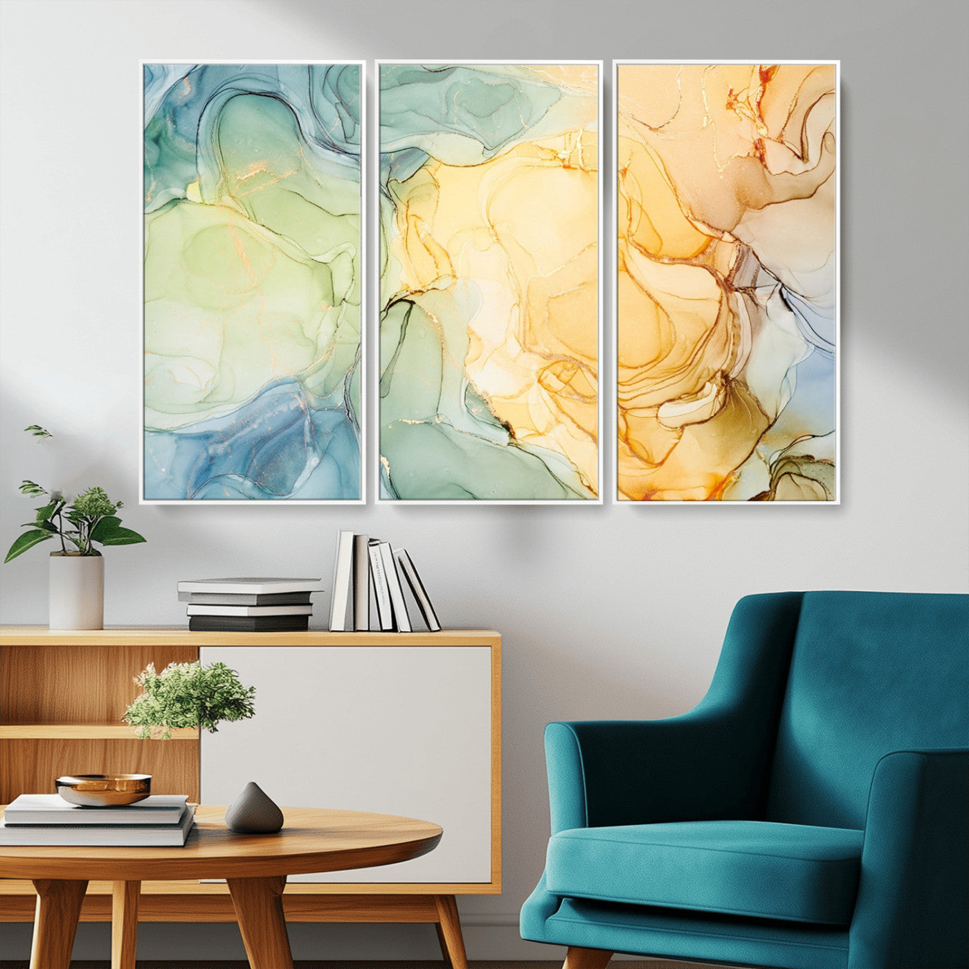 42195-MGV-CV-36X24-Green and Yellow Marble Fluid Effect Wall Art, Green and Yellow Marble Canvas Wall Art Print