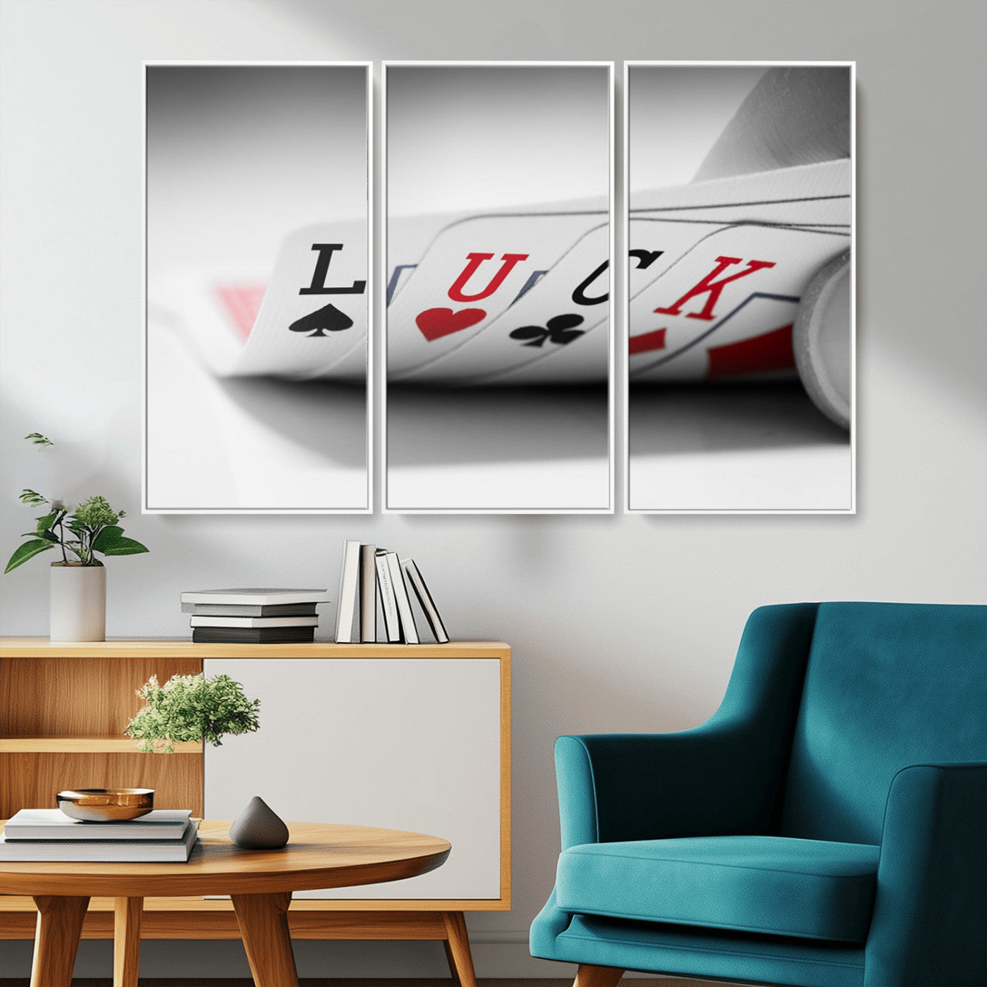 -Framed Luck Poker Cards Canvas – Modern Triptych Wall Art, Ready to Hang for Game Rooms