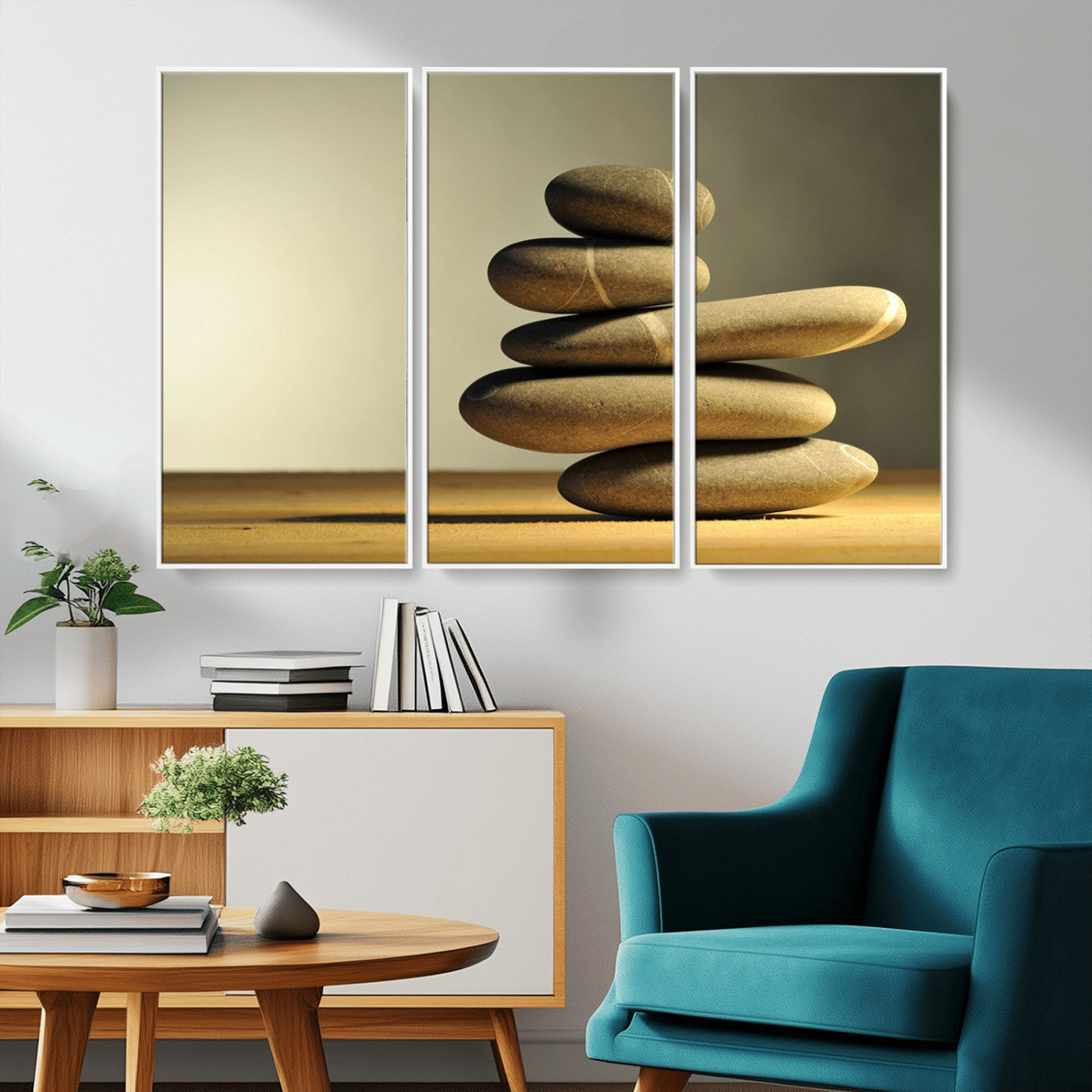-Fluvial Zen Stones Canvas Wall Art Print