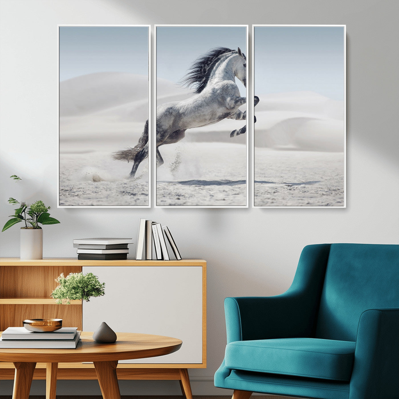 -Prancing Horse Desert Large Wall Art Canvas Print – Majestic Horse Animal Artwork for Home, Office, Living Room