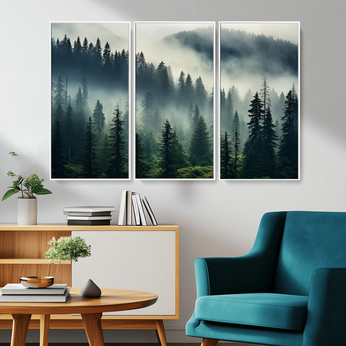 -Captivating Misty Forest Wall Art Premium Canvas Print a Foggy and Serene Atmosphere