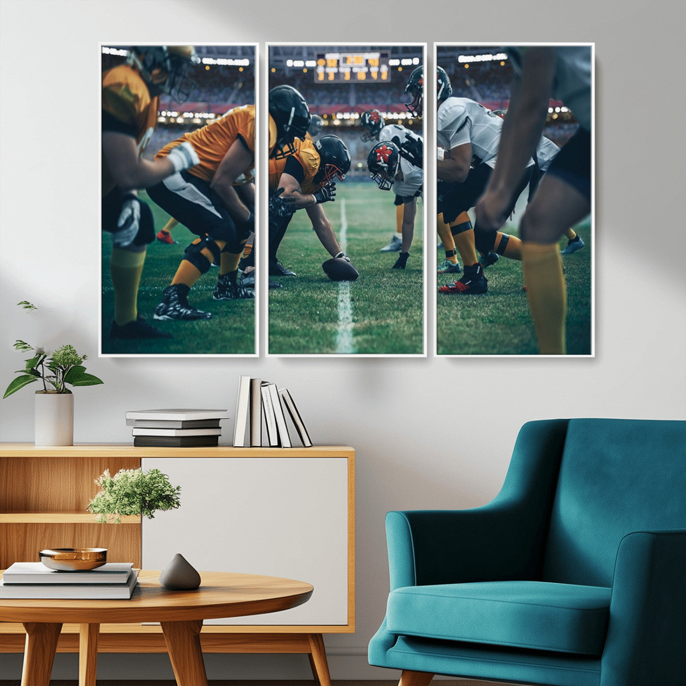 83227-MGV-FC-48X32-3P_White-American Football Playing Wall Art Canvas Print