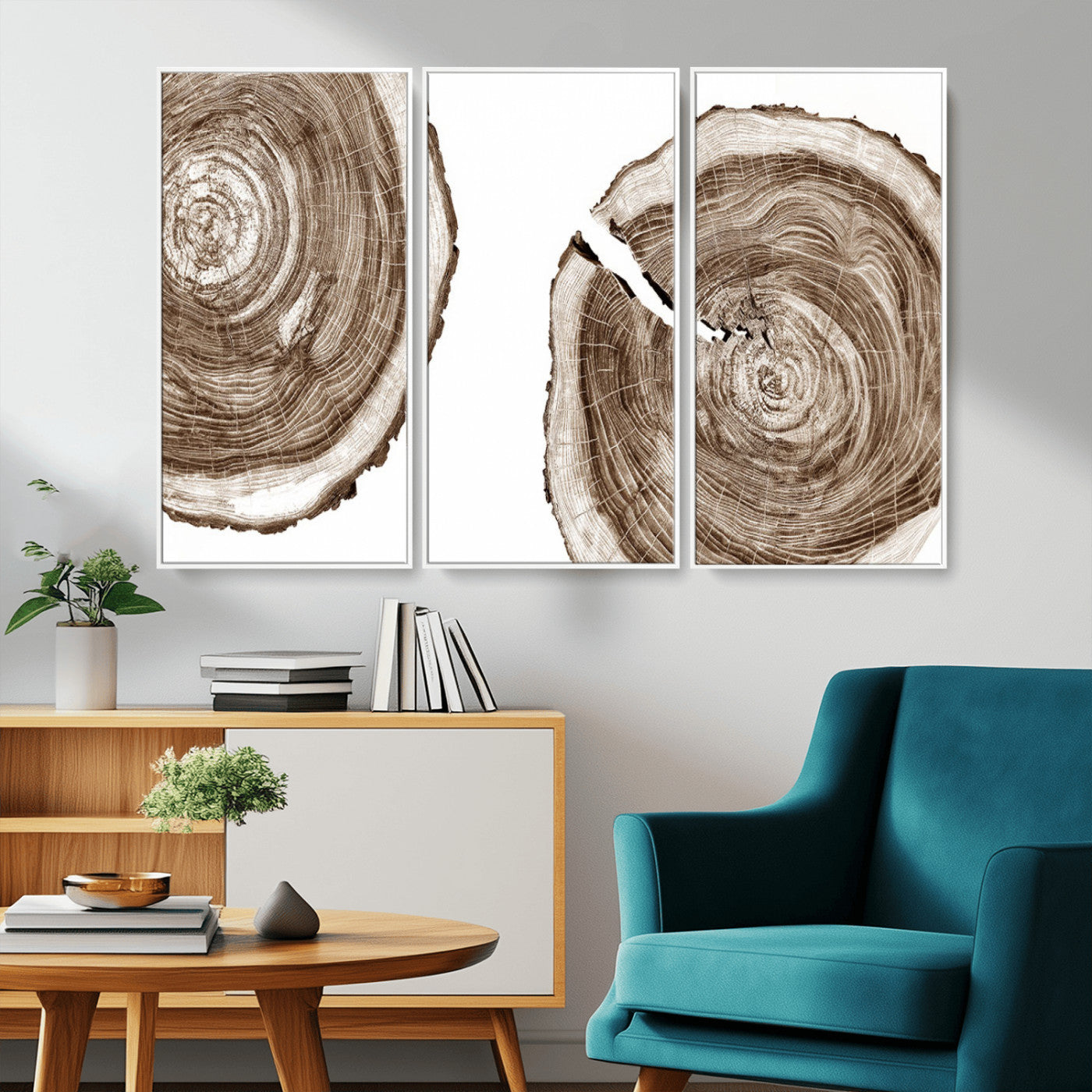 43743-MGV-FC-48X32-3P_White-Wood Tree Ring Wall Art Canvas Prints, Tree Rings – Minimalist Black and White Wood Art | Triptych