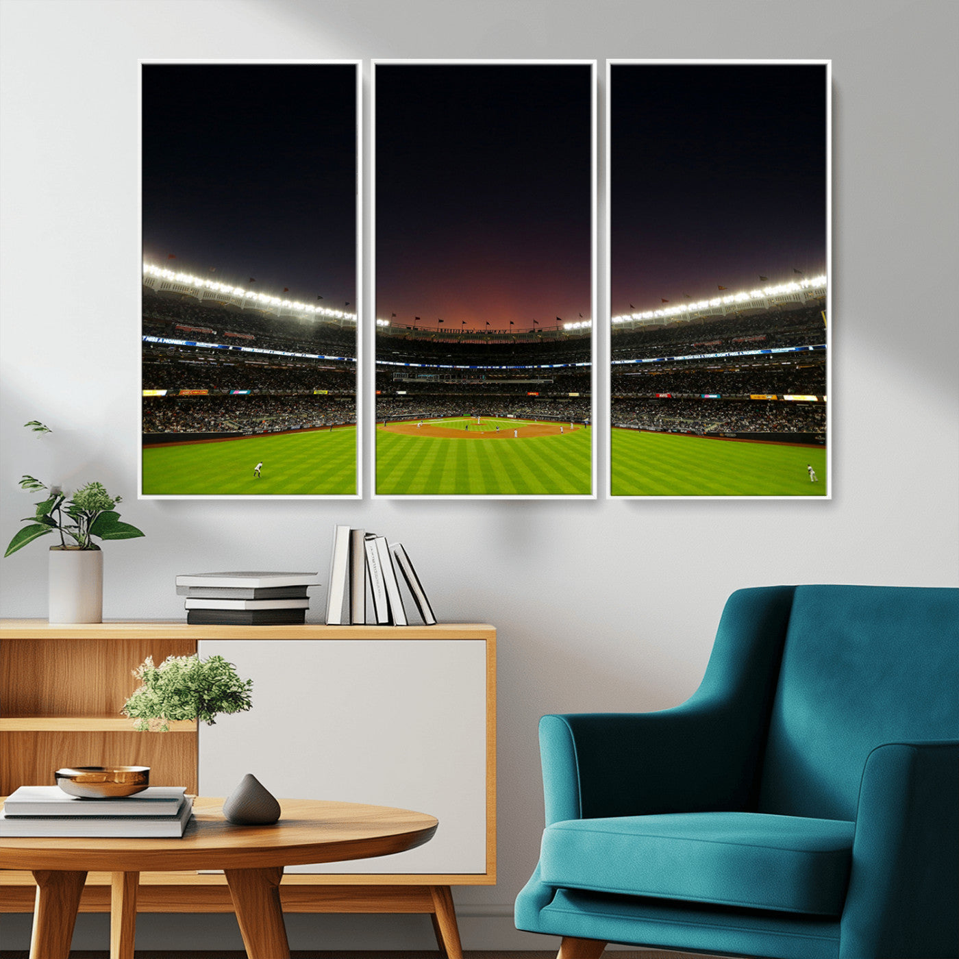 -Yankee Stadium Night Game Triple Canvas, Yankee Stadium Canvas Wall Art - New York Yankees MLB Match