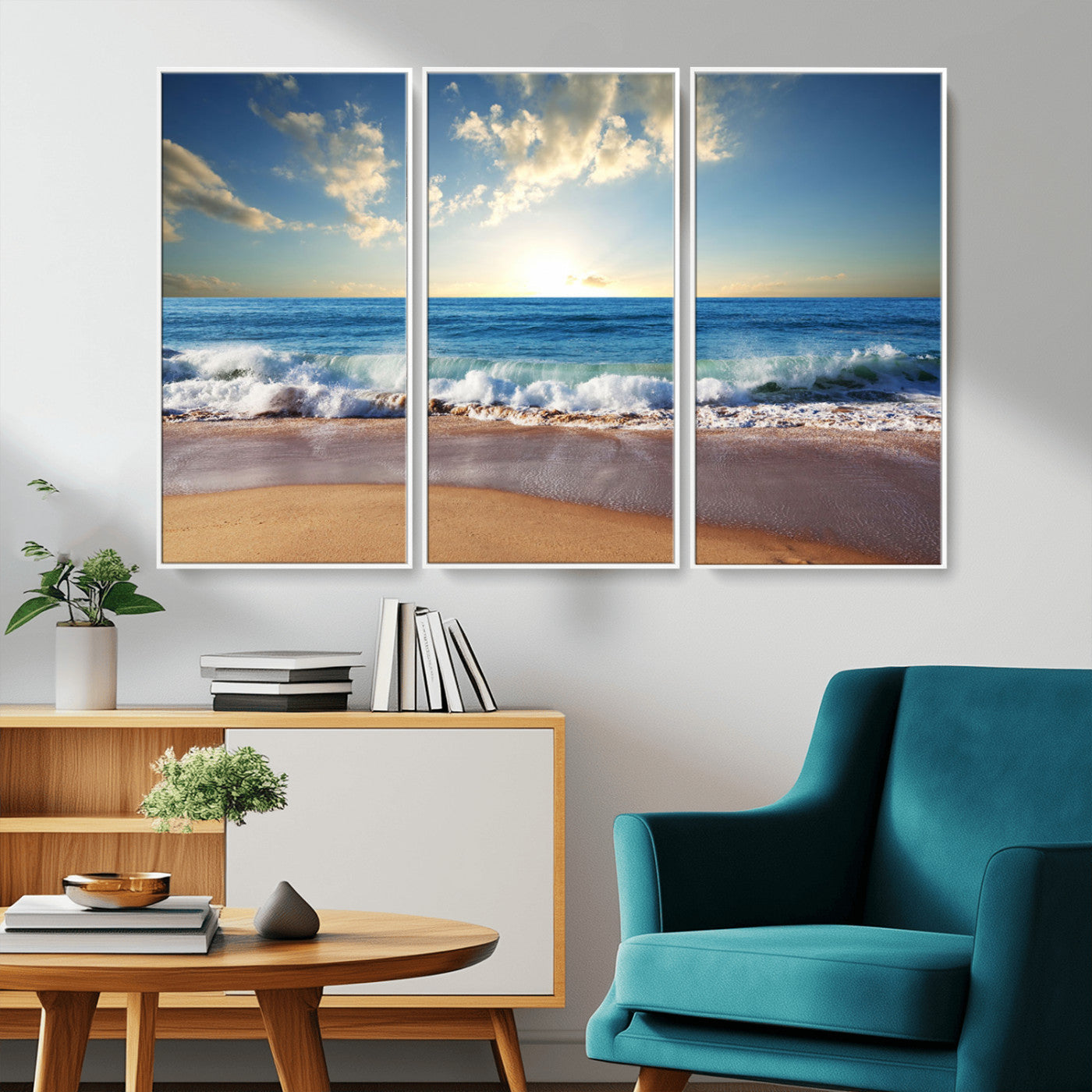-Serene Ocean Sunset Canvas Wall Art - Beach Waves at Sunset, Ready to Hang