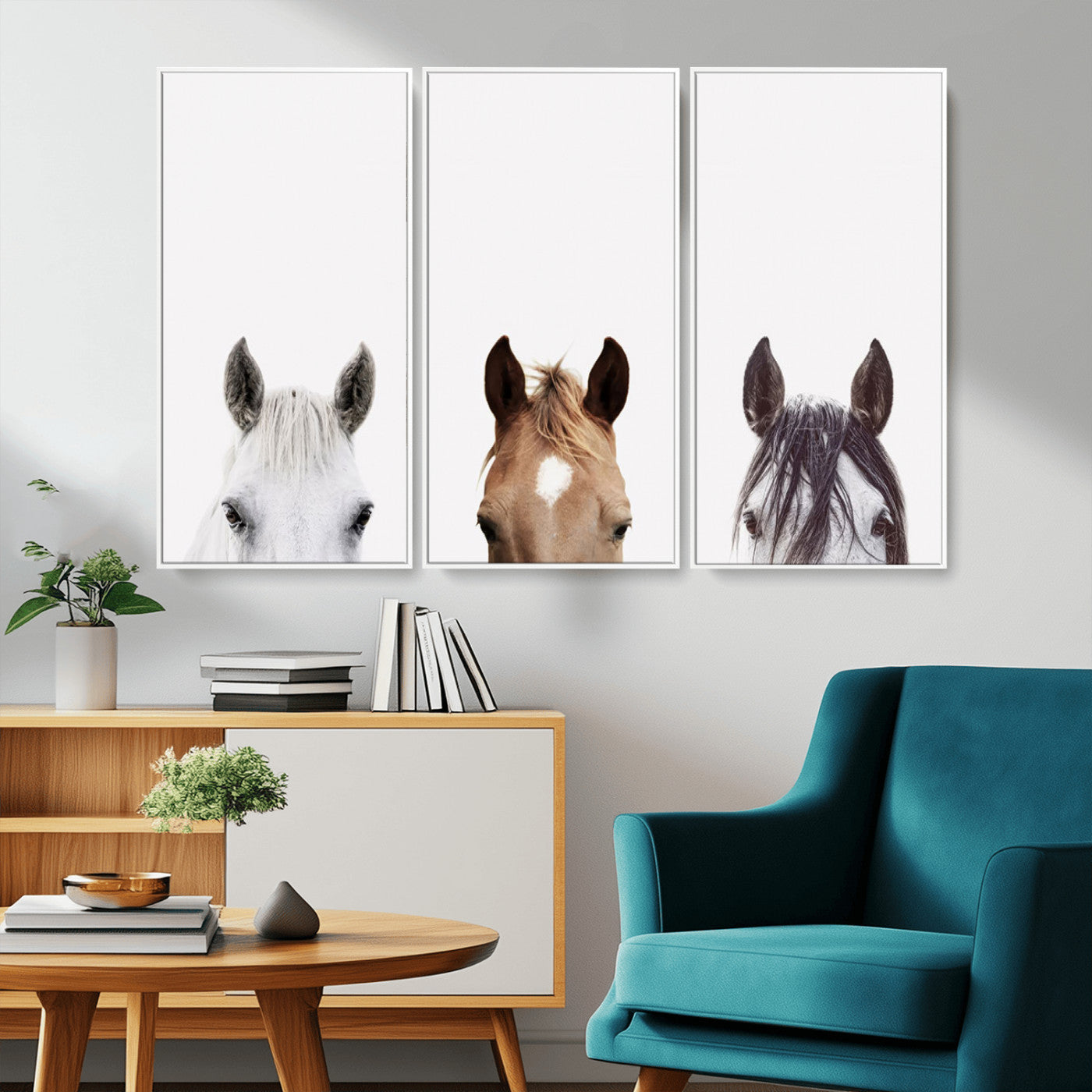 59160-MGV-FC-48X32-3P_White-Horse Prints Set, Set of 3 Horse Wall Art, Horses Portraits, Farmhouse Wall Art, Farm Animals