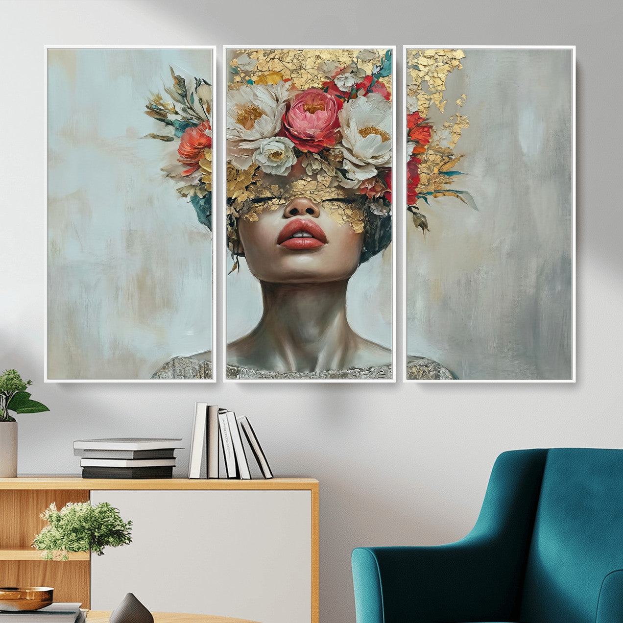 26919-MGV-CV-36X24 - Golden Petal Wall Art Canvas Print - Silhouette Woman Wall Art Canvas Print, Floral Woman Portrait