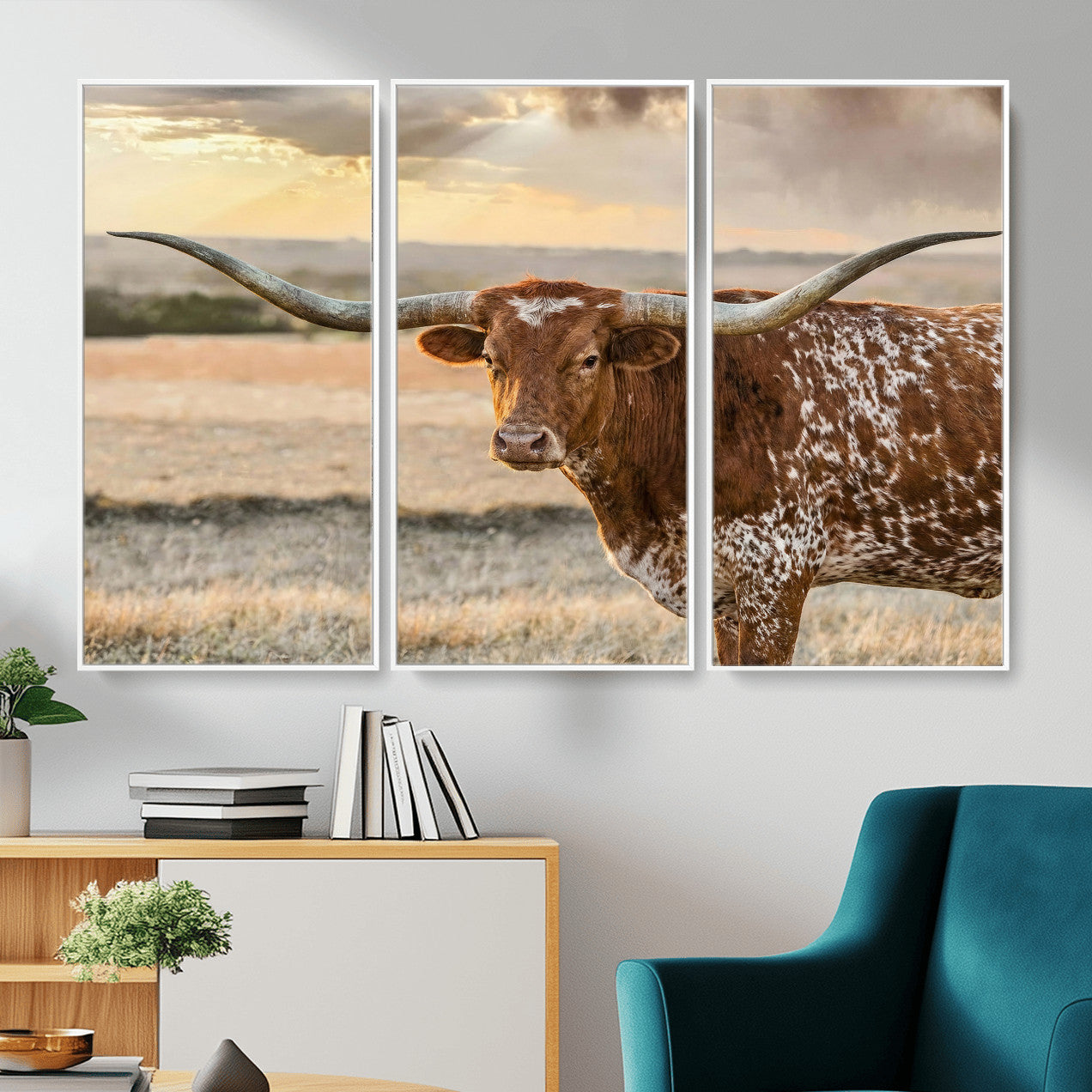 42715-MGV-CV-36X24 - Texas Longhorn Wall Art Canvas Print, Rustic Ranch Decor, Majestic Western Longhorn Cattle
