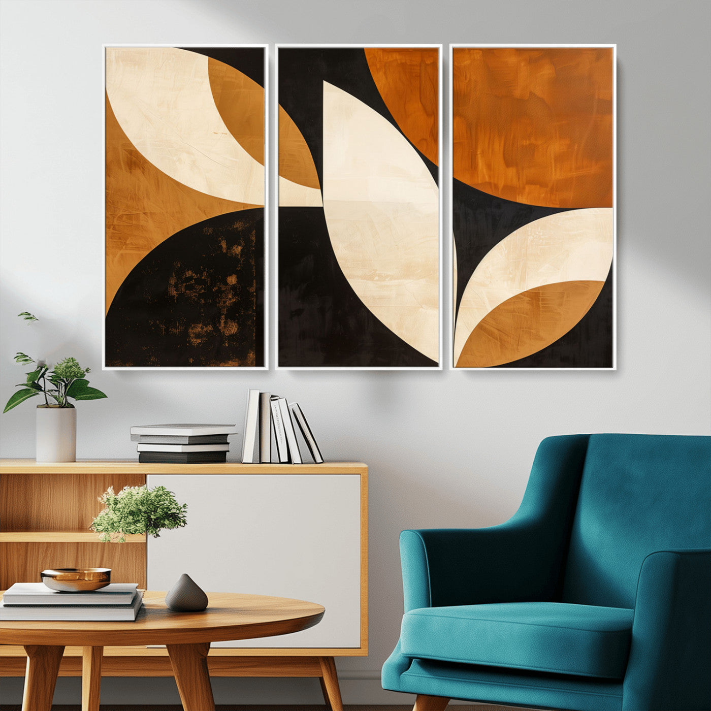21251-MGV-FC-48X32-3P_White-Geometric Abstract Wall Art Canvas Print, Mid Century Modern Wall Art Print