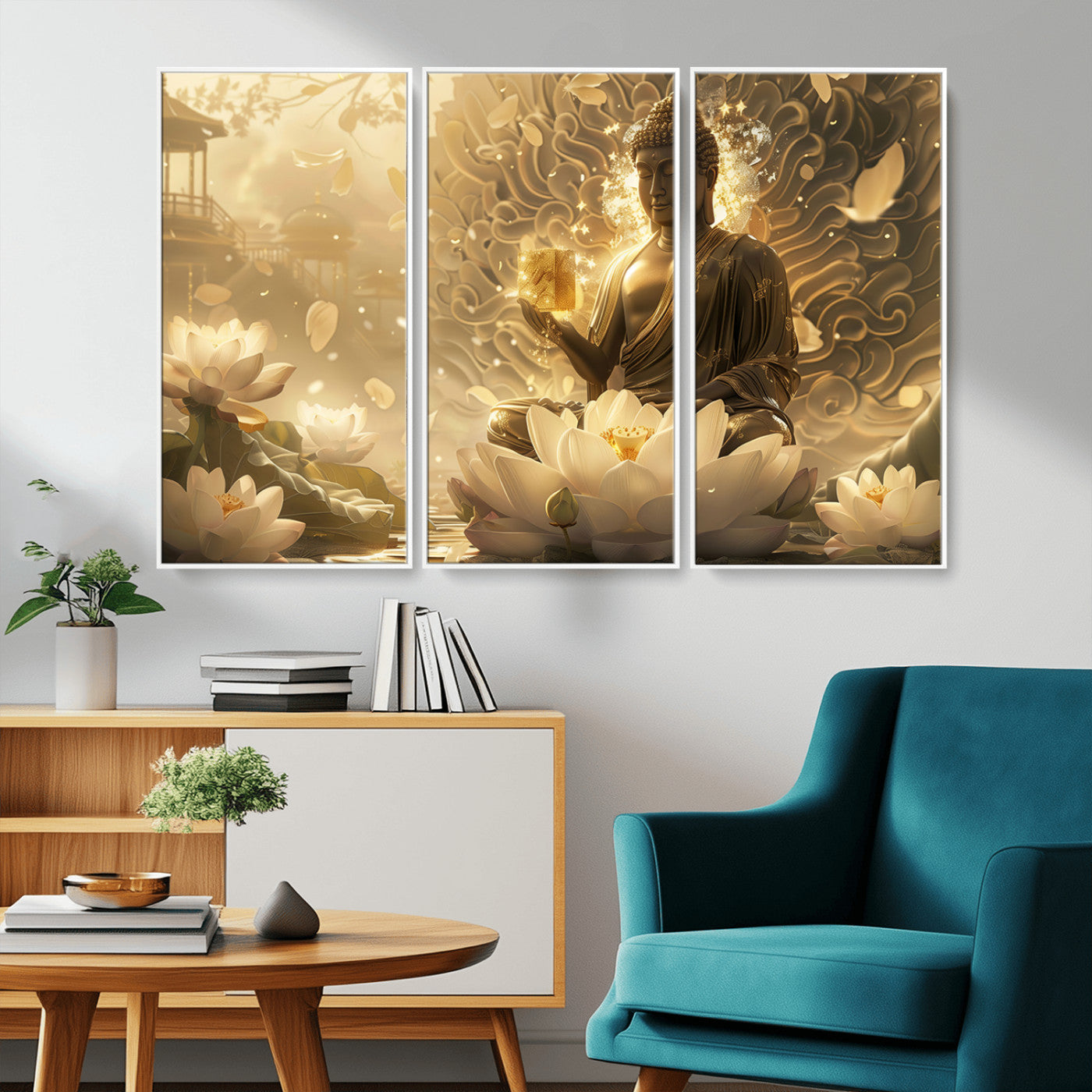 -Golden Buddha Wall Art | Yoga Room Decor and Meditation Room Wall Art | Framed and Ready to Hang