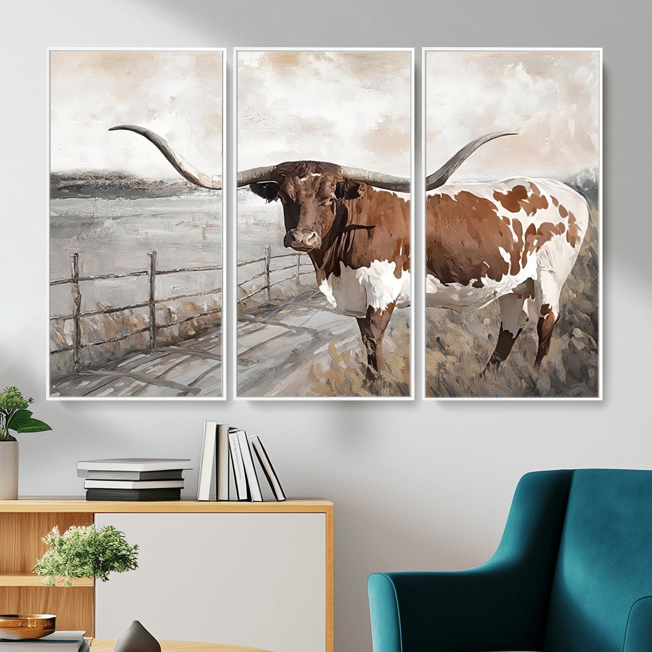 57340-MGV-CV-36X24 - Vintage Texas Cow Wall Art Canvas Print, Rustic Longhorn Wall Art | Canvas Print for Farmhouse Decor